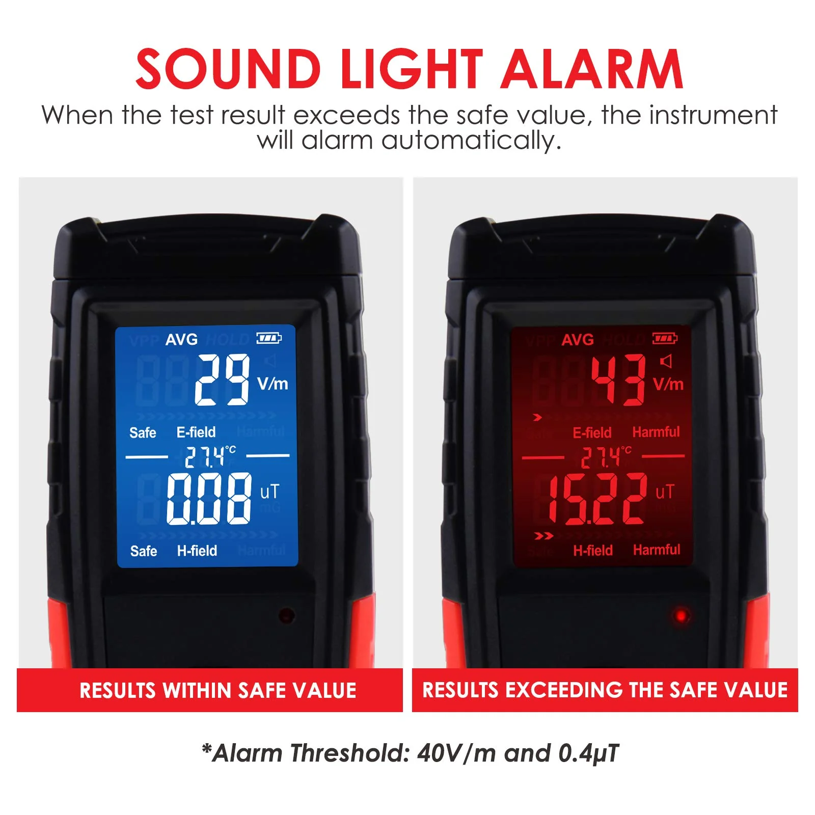 EMF Meter Digital Electromagnetic Field Radiation Detector with Sound Light Alarm Function, Rechargeable Handheld EMF Tester for Electric Magnetic Field Inspection, Home, Office and Ghost Hunting - Image 5