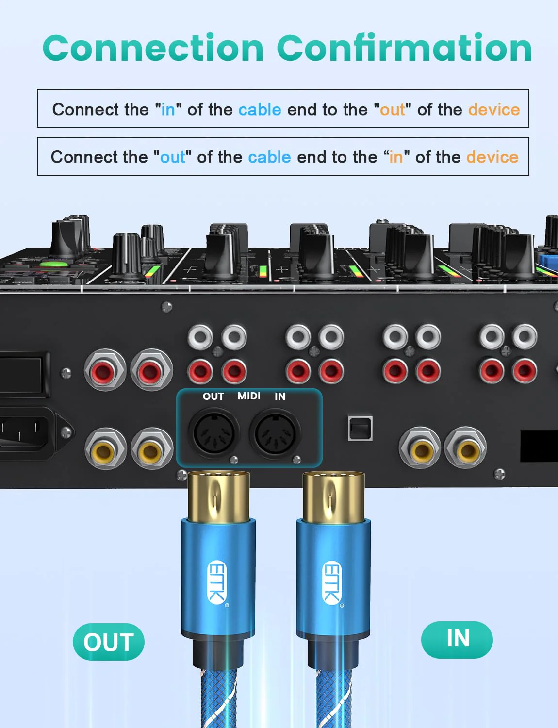 EMK 5-Pin DIN MIDI Cable Male to Male Midi Cables Compatible with MIDI Keyboard/Synthesizer/Guitar Multi Effects/Audio Interface/Audio Mixer/Audio Amplifier/External Sound Card (6.6Feet/2m) 6.6Feet/2m - Image 2