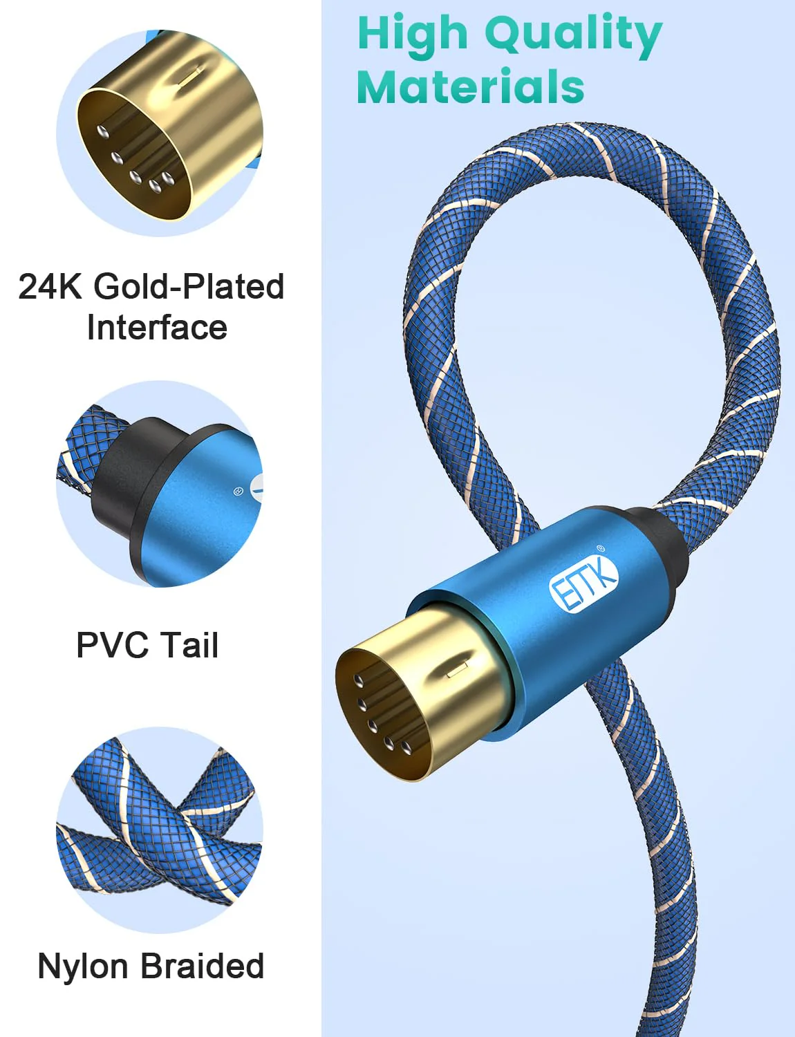 EMK 5-Pin DIN MIDI Cable Male to Male Midi Cables Compatible with MIDI Keyboard/Synthesizer/Guitar Multi Effects/Audio Interface/Audio Mixer/Audio Amplifier/External Sound Card (6.6Feet/2m) 6.6Feet/2m - Image 5