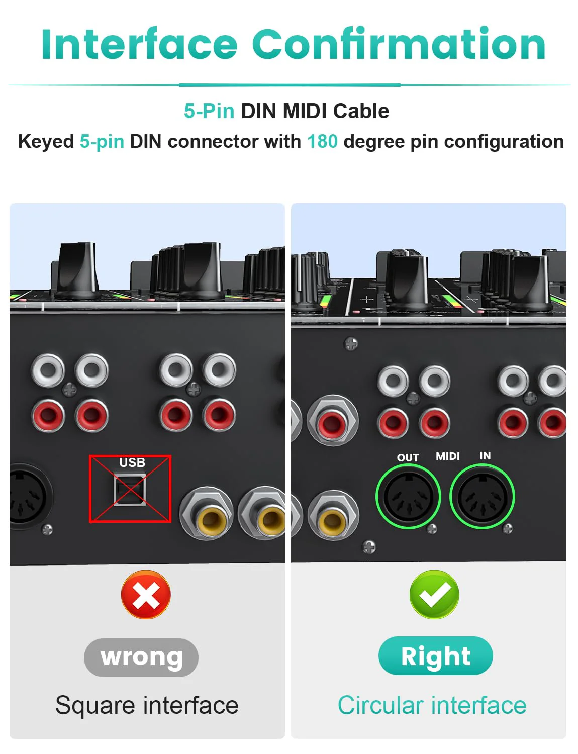 EMK Premium 5-Pin MIDI Cable (2 PCS, 5Ft/1.5M) - Nylon Braided Durable MIDI to MIDI Cord for Keyboard, Synthesizer, Guitar Pedal, Sampler, Audio Interface, Mixer - Gold-Plated Connectors 5-Pin MIDI Cable 2PCS 1.5M - Image 5