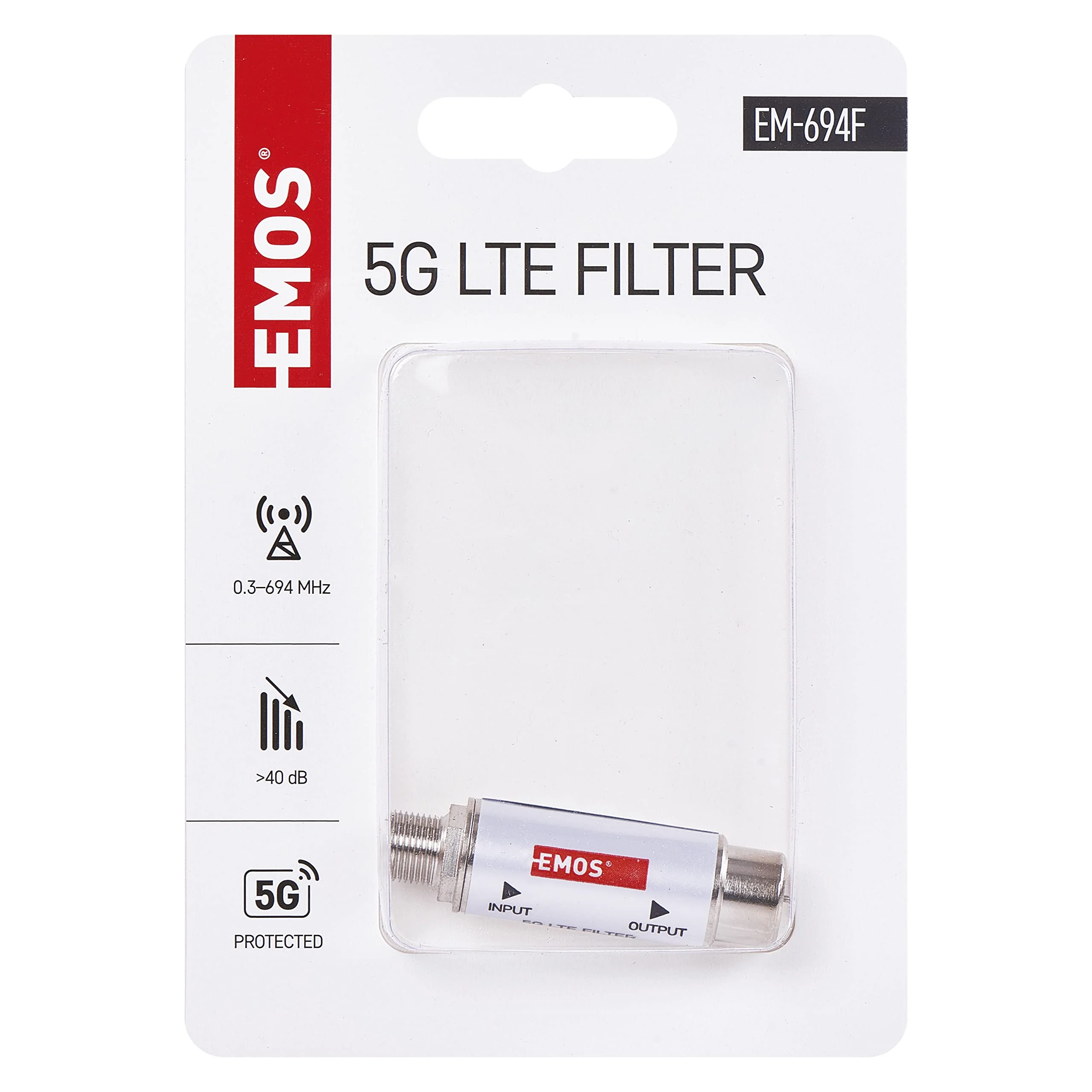 EMOS LTE/4G/5G blocking filter, passage range up to 694 MHz, DC pass, 1.6 x 4 cm, F-connector J5711 silver F connector - Image 3