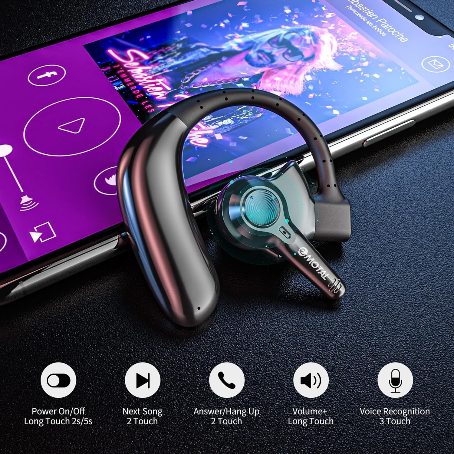 emotal Dual-Mic AI Noise Cancelling Bluetooth Headset for Cell Phones, 10 Days Standby 30Hrs HD Talktime Bluetooth Earpiece IPX6 Waterproof Ultralight for Driving/Truckers/Business, Black - Image 6