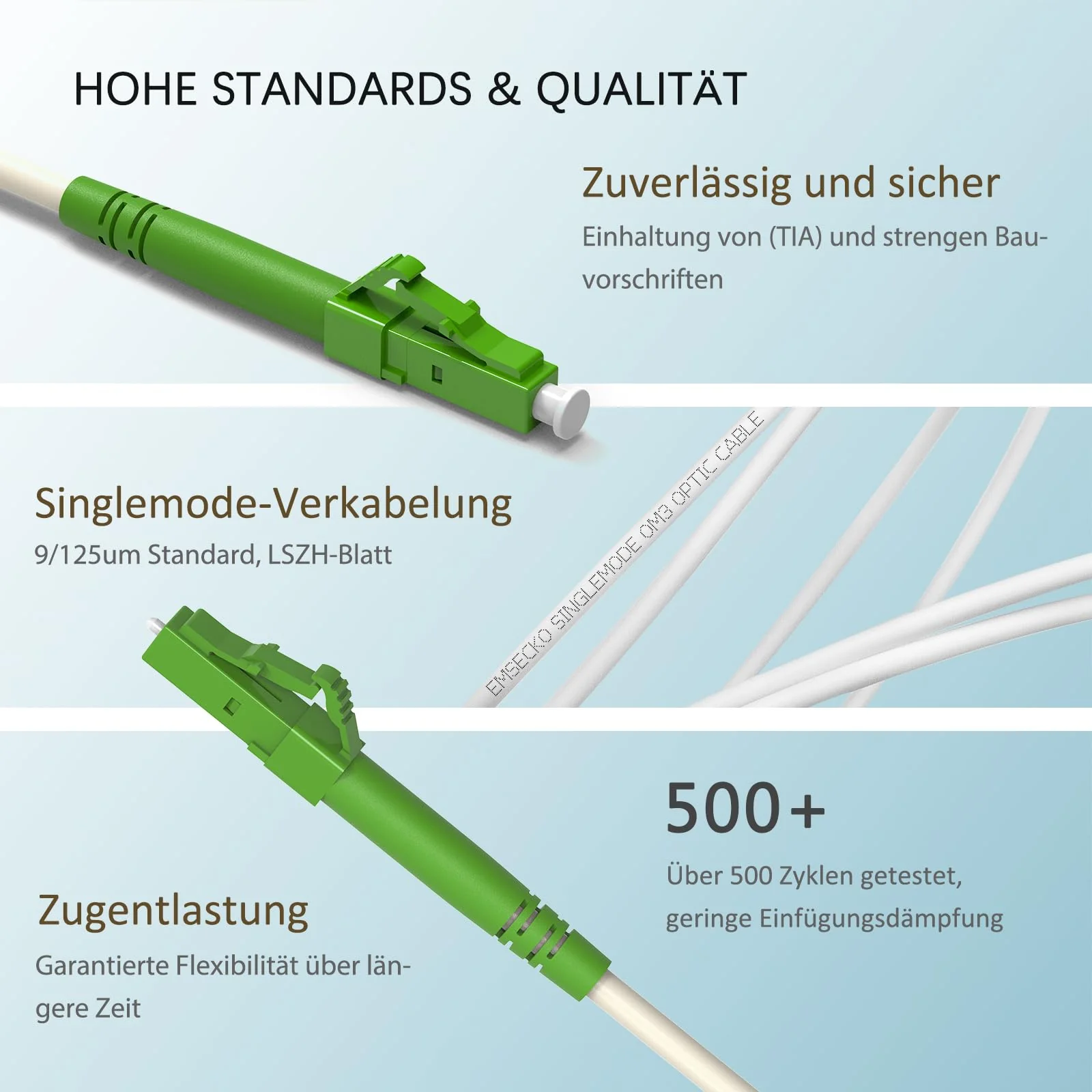 EMSECKO LC/APC to LC/APC Fibre Optic Cable, 10 m OS2 Simplex 3.0 mm Plug, 9/125μm Patch Cable LSZH 8°, FTTH Fibre Optic Cable, White 10M - Image 5