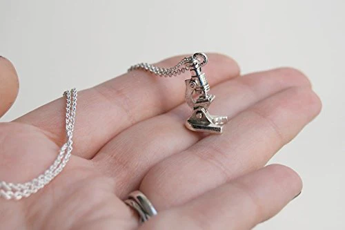 Enchanted Leaves - Tiny Silver Microscope Necklace - Cute Laboratory Science Gift | Microscope Charm Necklace - Image 7