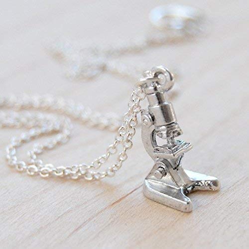 Enchanted Leaves - Tiny Silver Microscope Necklace - Cute Laboratory Science Gift | Microscope Charm Necklace - Image 8