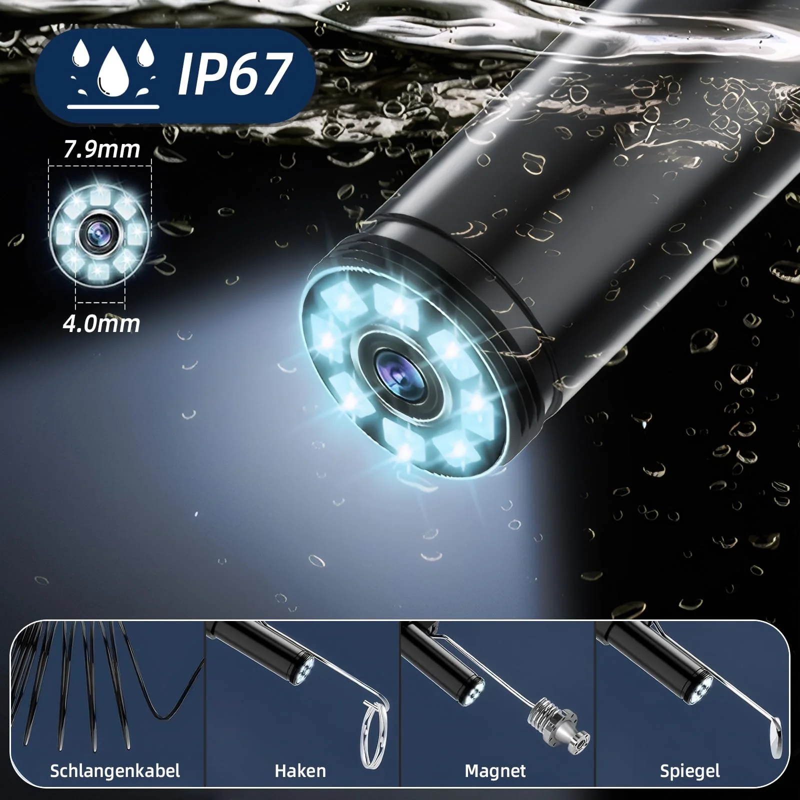 Endoscope Camera Mobile Phone Endoscope Camera with Light, 1920P HD Endoscope Camera, 5 m Inspection Camera with 8 LED Lights, IP67 Waterproof Inspection Camera, No WiFi, Tube Camera for Android, iOS - Image 5
