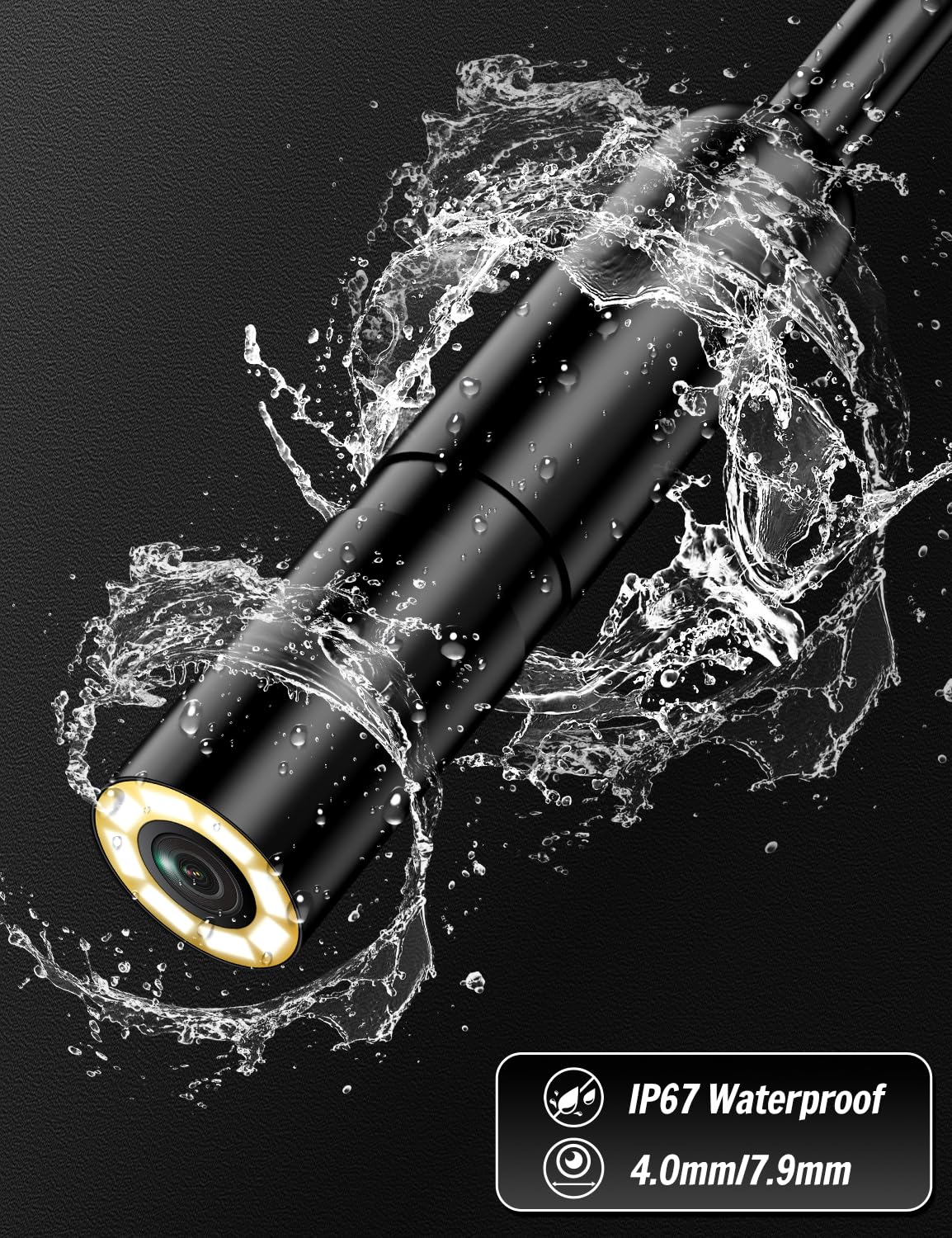 Endoscope Camera with Light, 1920P HD Borescope with 8 Adjustable LED Lights, Borescope with 16.4ft Semi-Rigid Snake Camera with Light, 7.9mm IP67 Waterproof Inspection Endoscope for iOS and Android AN112-16.4ft - Image 4