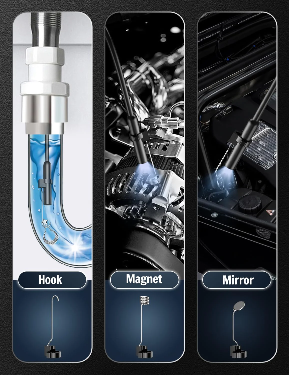 Endoscope Camera with Light, 1920P HD Borescope with 8 Adjustable LED Lights, Borescope with 16.4ft Semi-Rigid Snake Camera with Light, 7.9mm IP67 Waterproof Inspection Endoscope for iOS and Android AN112-16.4ft - Image 5