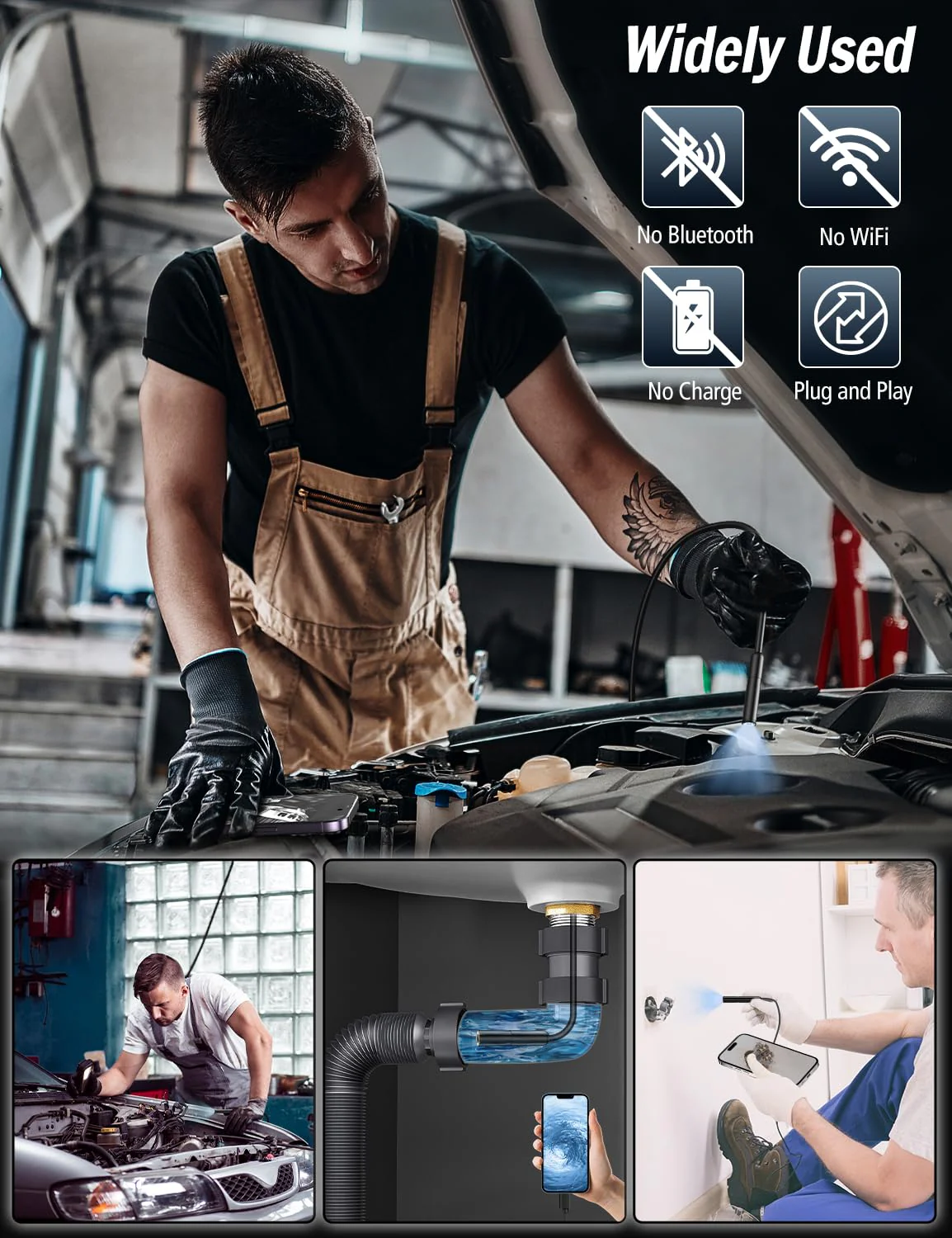 Endoscope Camera with Light, 1920P HD Borescope with 8 Adjustable LED Lights, Borescope with 16.4ft Semi-Rigid Snake Camera with Light, 7.9mm IP67 Waterproof Inspection Endoscope for iOS and Android AN112-16.4ft - Image 7
