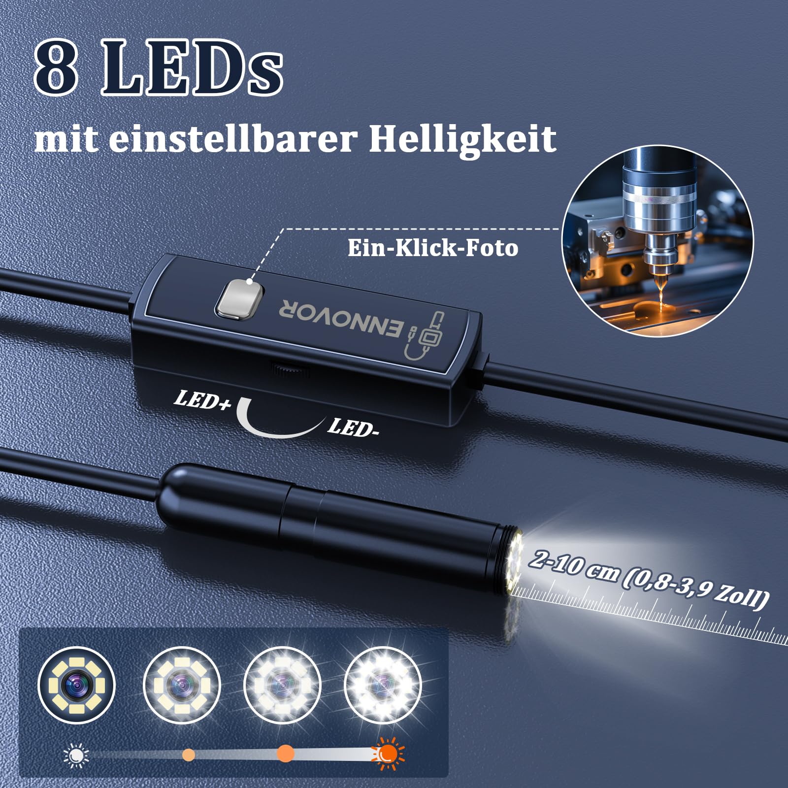 Ennovor Endoscope Camera with Light, 1920P HD Inspection Camera, Channel Camera 7.9mm with 8 LED Light, Waterproof IP67 Tube Camera, No WiFi, for Android & iOS, for Cars | Pipes | Machinery (5M) W401 - Image 3