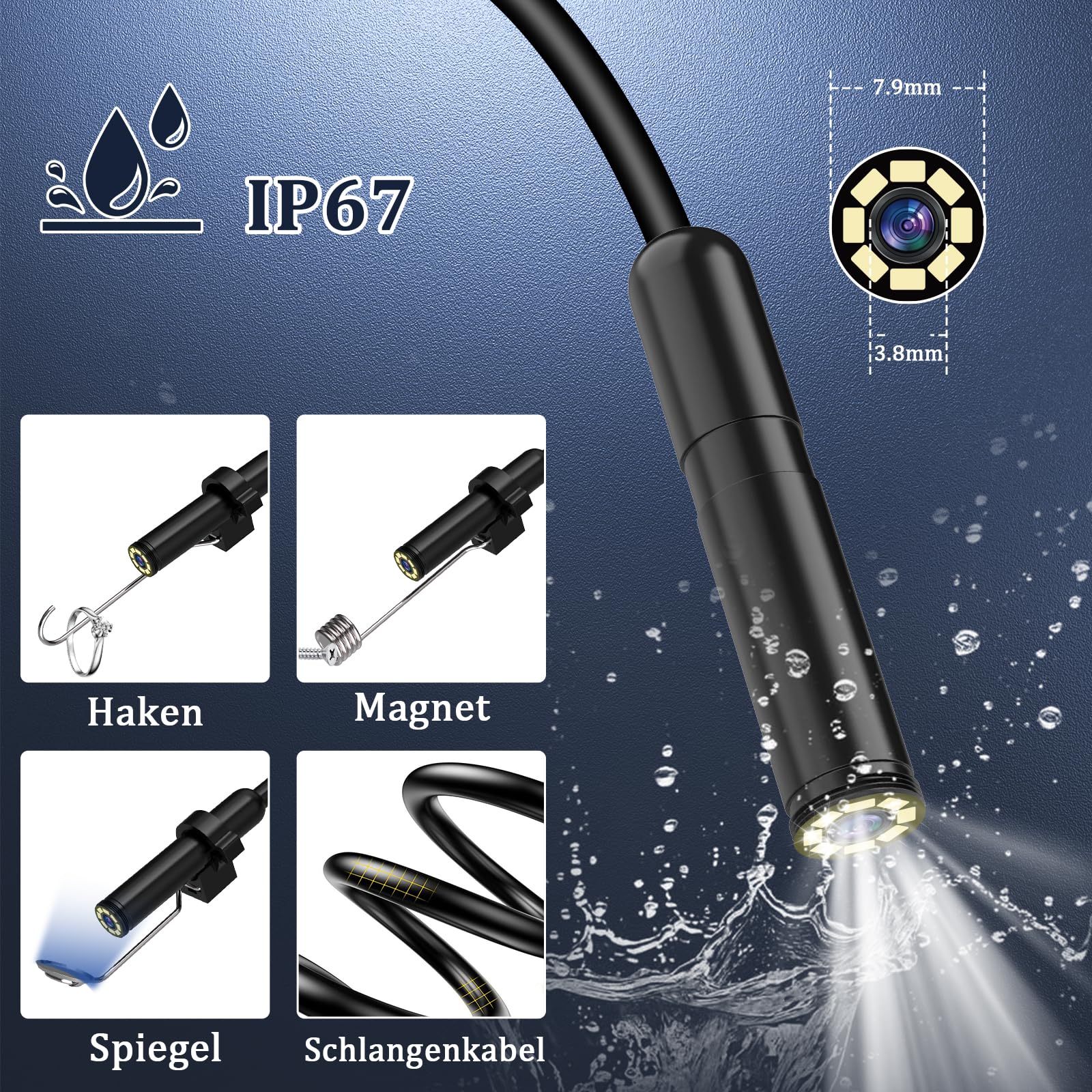 Ennovor Endoscope Camera with Light, 1920P HD Inspection Camera, Channel Camera 7.9mm with 8 LED Light, Waterproof IP67 Tube Camera, No WiFi, for Android & iOS, for Cars | Pipes | Machinery (5M) W401 - Image 4