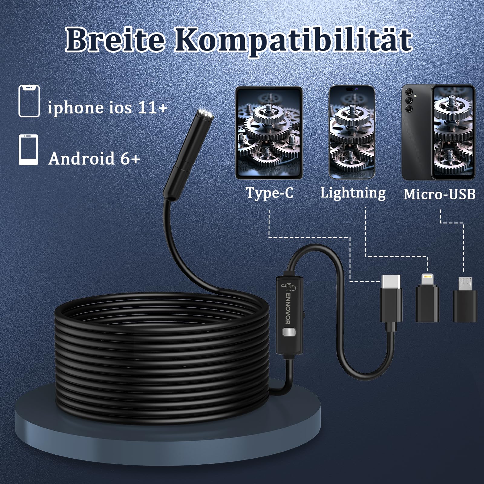 Ennovor Endoscope Camera with Light, 1920P HD Inspection Camera, Channel Camera 7.9mm with 8 LED Light, Waterproof IP67 Tube Camera, No WiFi, for Android & iOS, for Cars | Pipes | Machinery (5M) W401 - Image 7