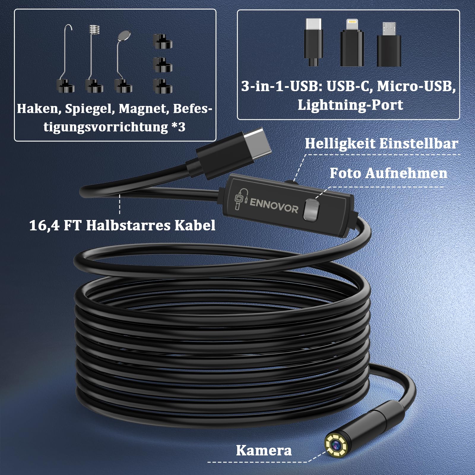 Ennovor Endoscope Camera with Light, 1920P HD Inspection Camera, Channel Camera 7.9mm with 8 LED Light, Waterproof IP67 Tube Camera, No WiFi, for Android & iOS, for Cars | Pipes | Machinery (5M) W401 - Image 9