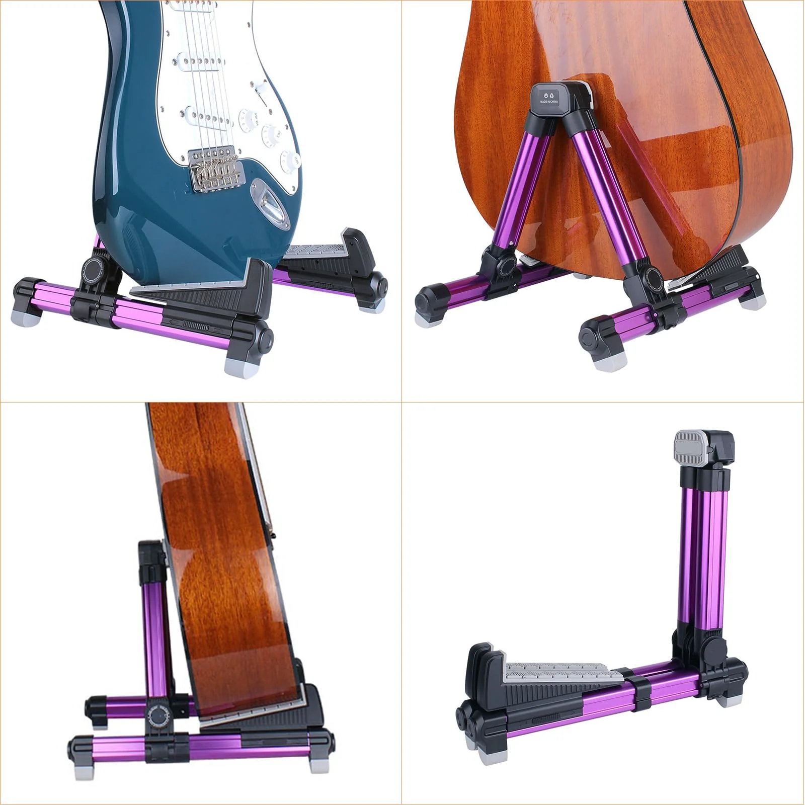 ENO MUSIC Alumium Alloy A-Frame Universal Folding Acoustic Guitar Stand for Electric Bass Guitars, Purple - Image 2