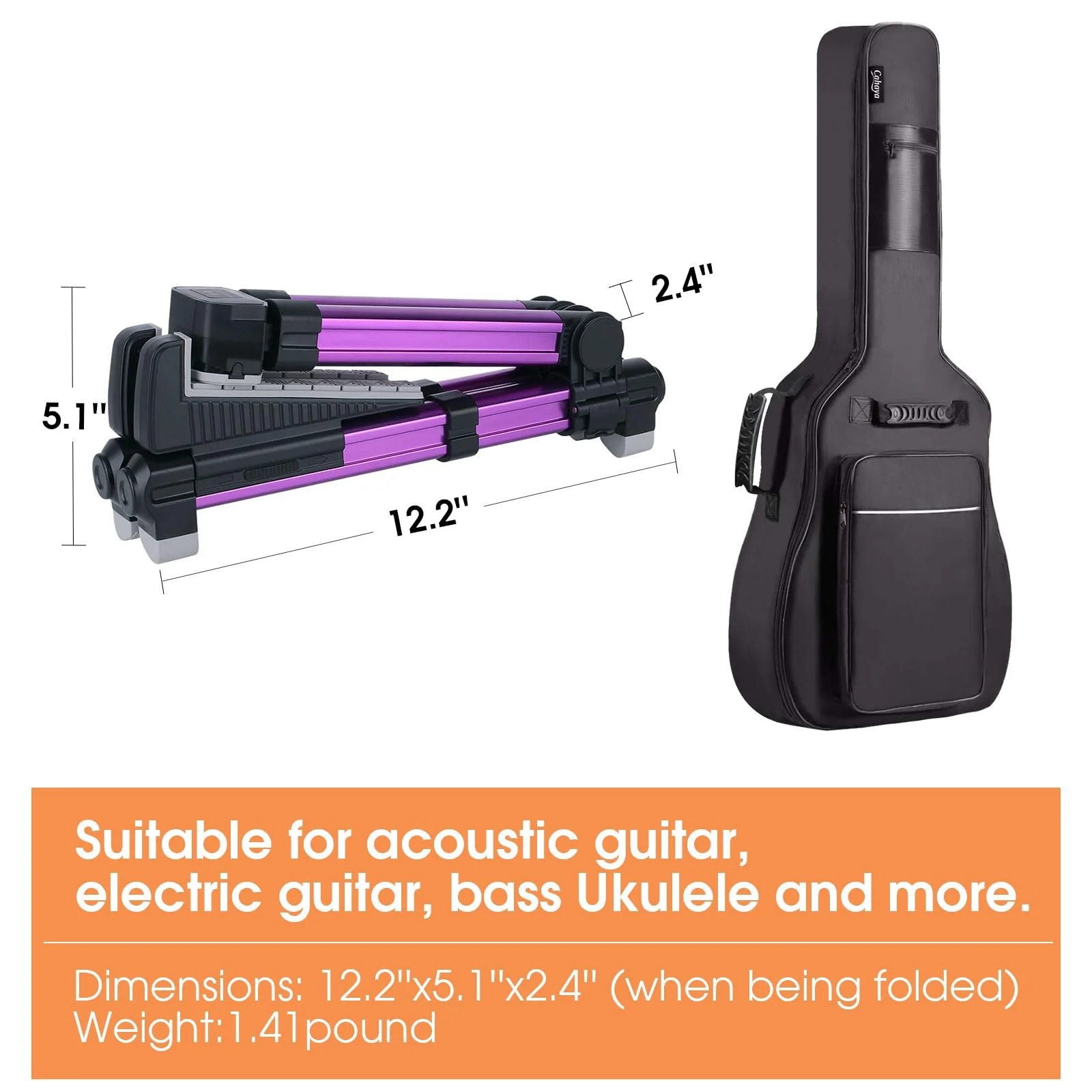 ENO MUSIC Alumium Alloy A-Frame Universal Folding Acoustic Guitar Stand for Electric Bass Guitars, Purple - Image 6