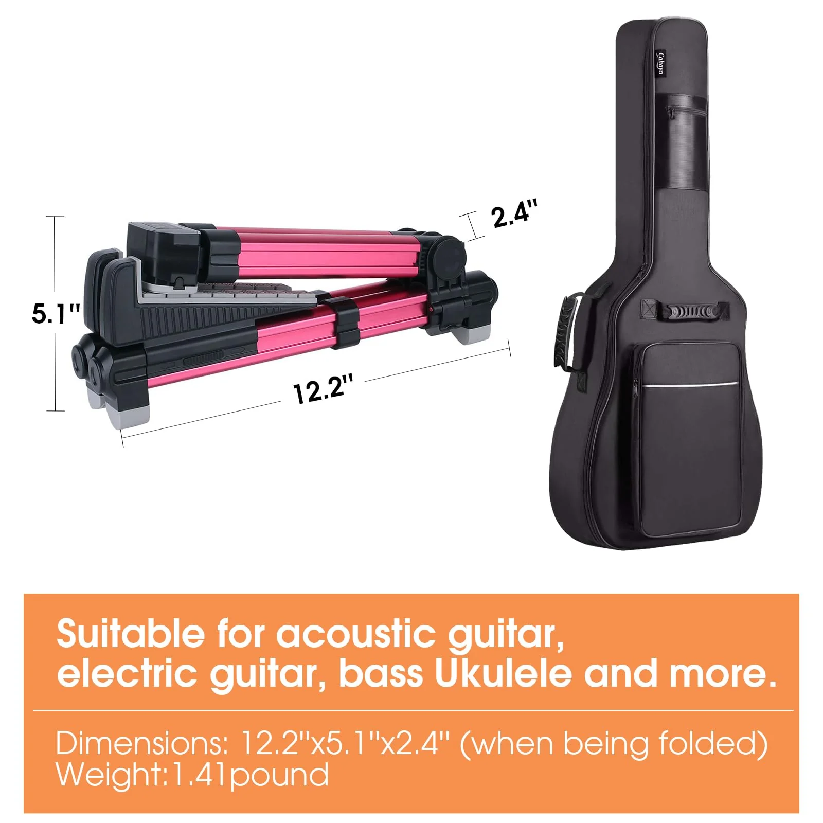 ENO MUSIC Alumium Alloy A-Frame Universal Folding Acoustic Guitar Stand, Suitable for Electric Bass Guitars, Red - Image 3