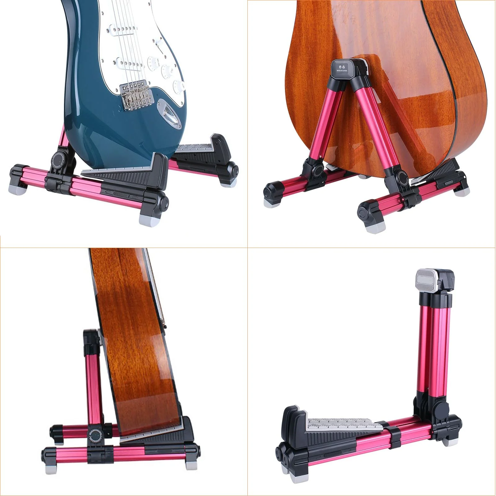 ENO MUSIC Alumium Alloy A-Frame Universal Folding Acoustic Guitar Stand, Suitable for Electric Bass Guitars, Red - Image 4