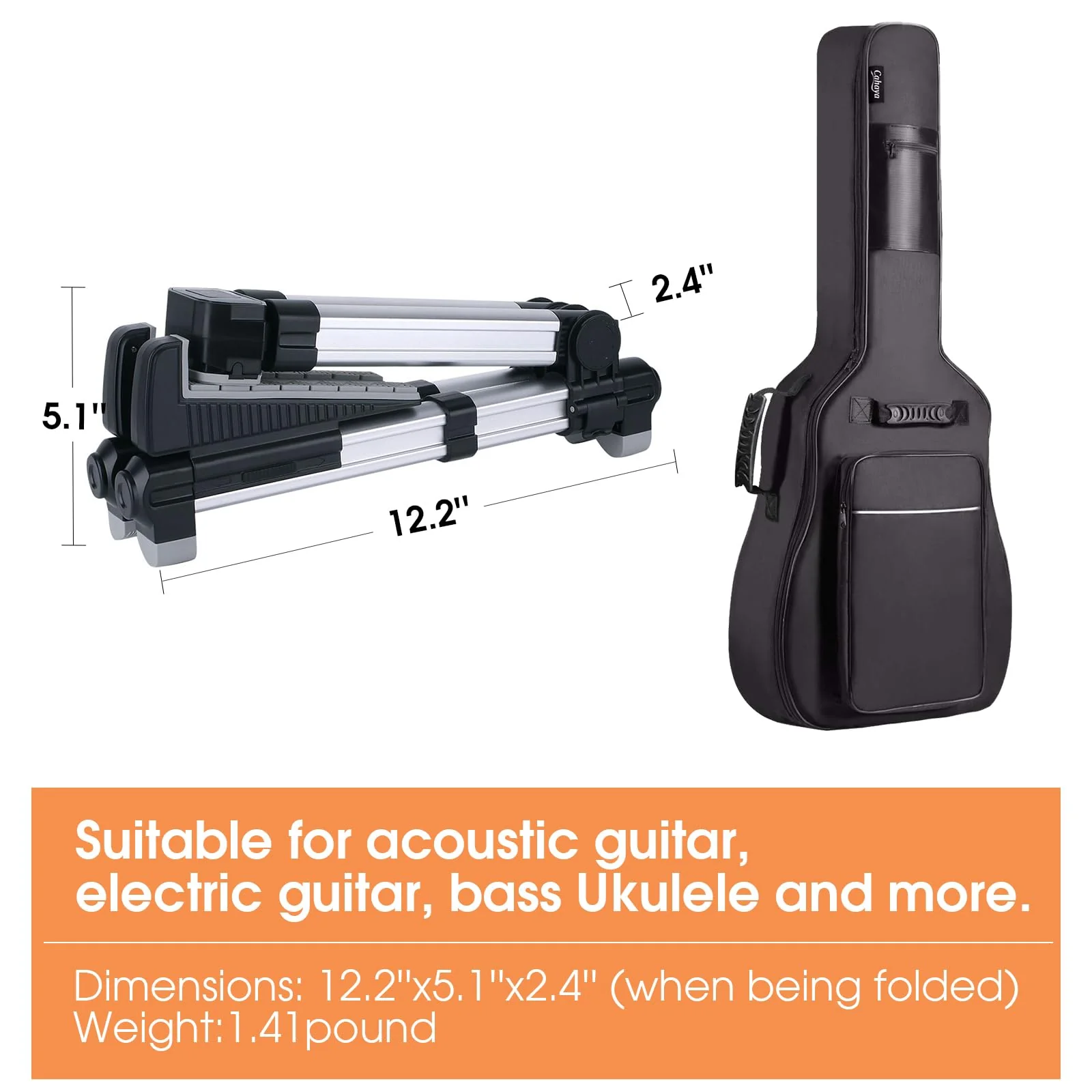 ENO MUSIC Alumium Alloy A-Frame Universal Folding Acoustic Guitar Stand, Suitable for Electric Bass Guitars , Silver - Image 3