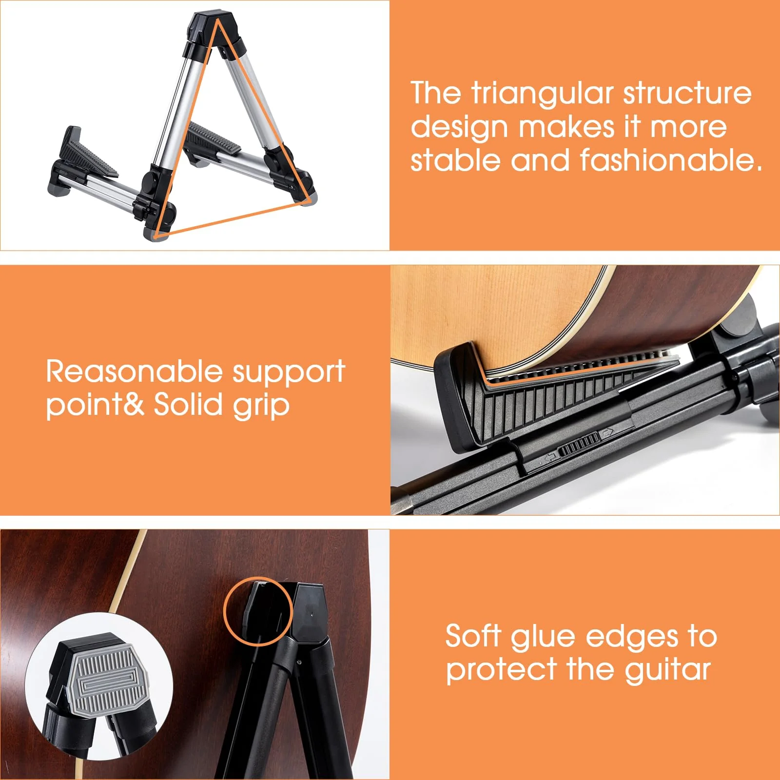 ENO MUSIC Alumium Alloy A-Frame Universal Folding Acoustic Guitar Stand, Suitable for Electric Bass Guitars , Silver - Image 5