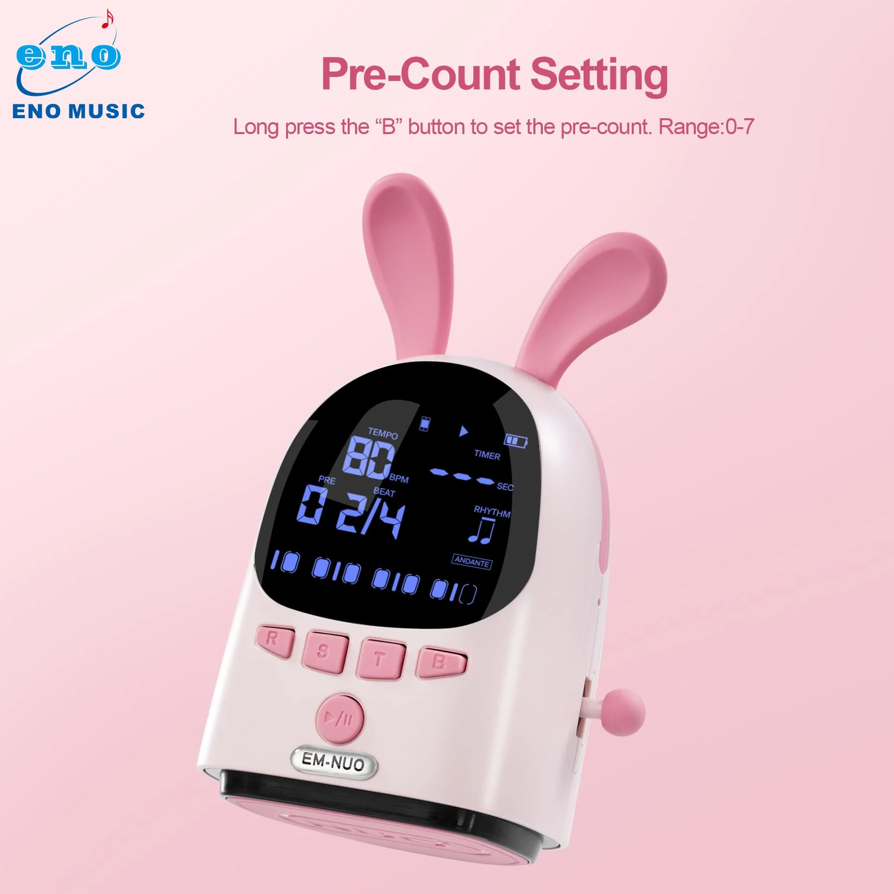 ENO MUSIC Easy Control Rechargeable Electric Metronome for Acoustic Guitar Violin Ukulele Drum Piano Players with Big Sound Digital Metronome-Rabbit - Image 6