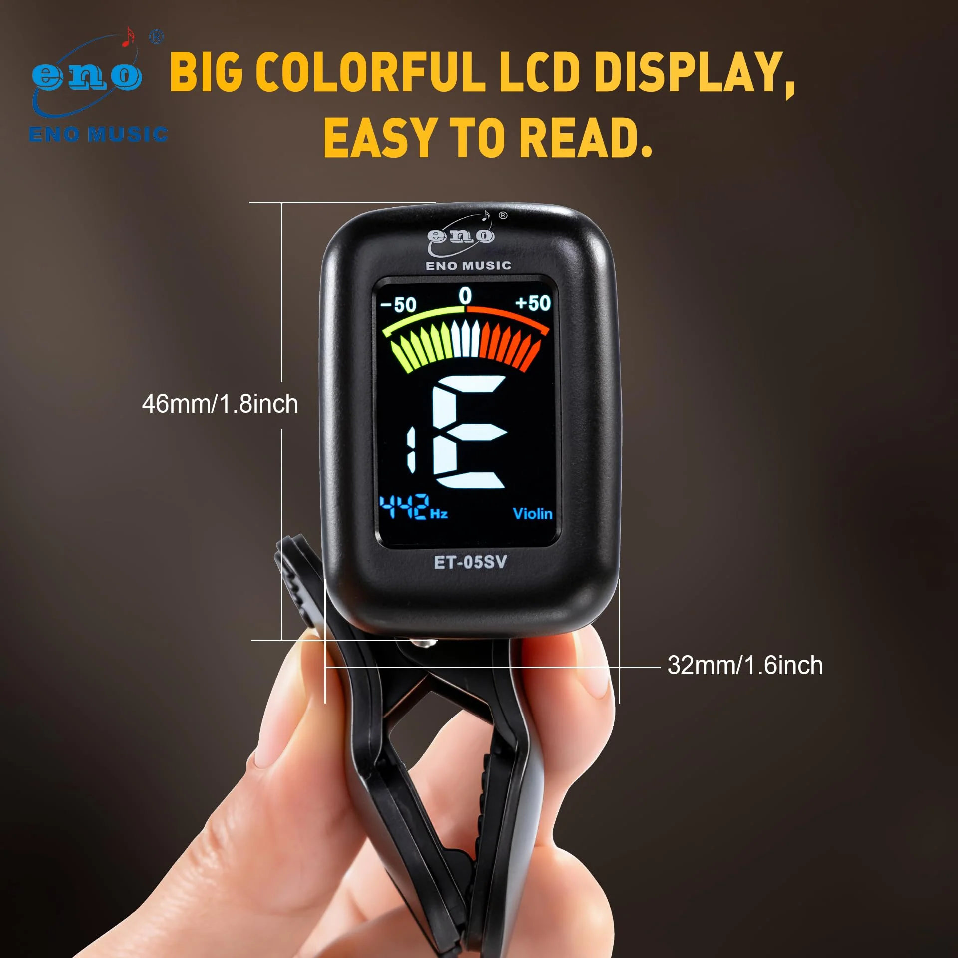 ENO MUSIC Professional Violin Viola Tuner, Colorful LCD Display Easy Control Clip on Accurate Violin Tuner ET-05SV - Image 2