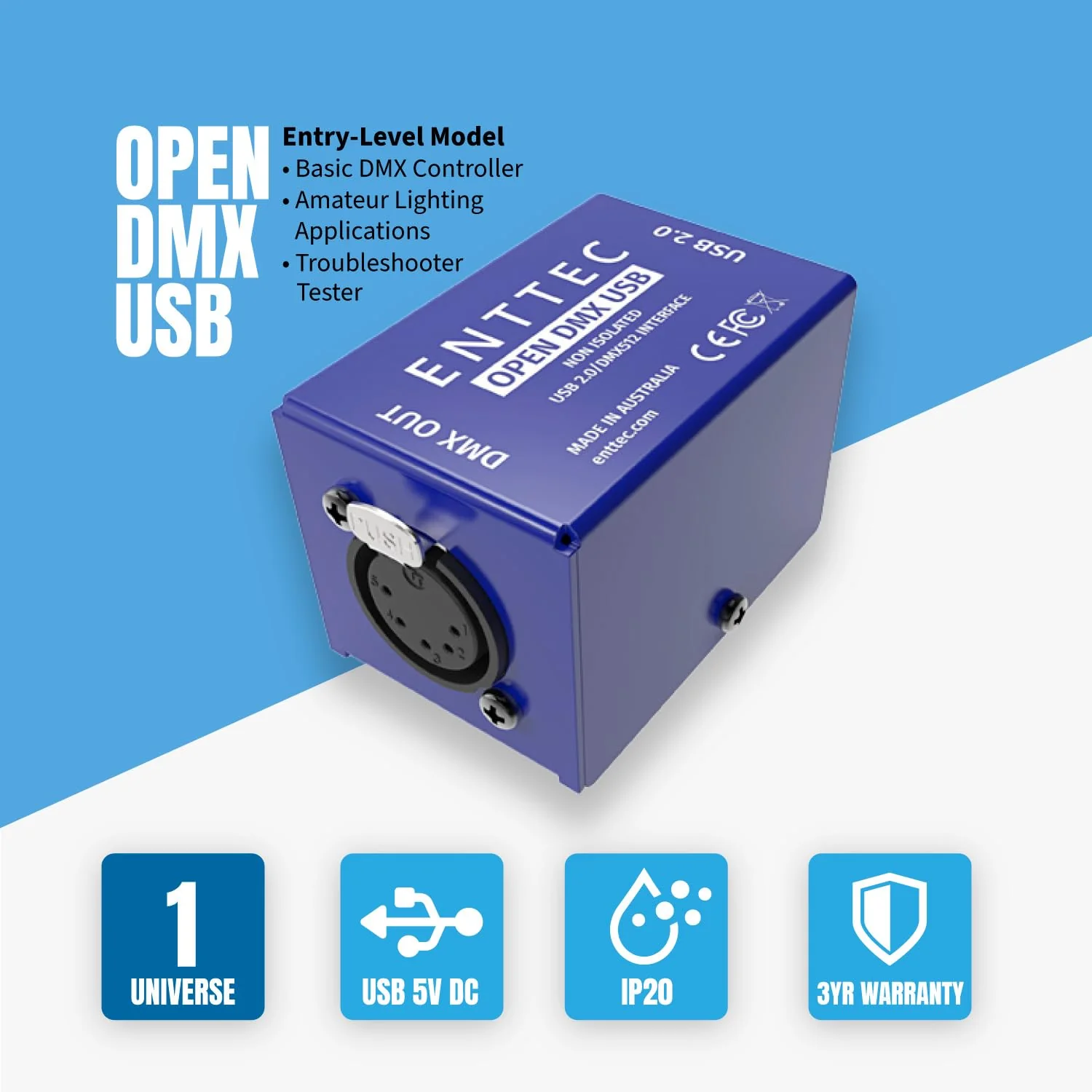 Enttec Open 70303 DMX USB Lighting Interface & SIRS-E 70029 5P Male to 3P Female Adapter (Bundle) - No Software Included - Open Source/Hardware Only/Entry Level Model for Beginners DMX Interface & Adapter Bundle - Image 2
