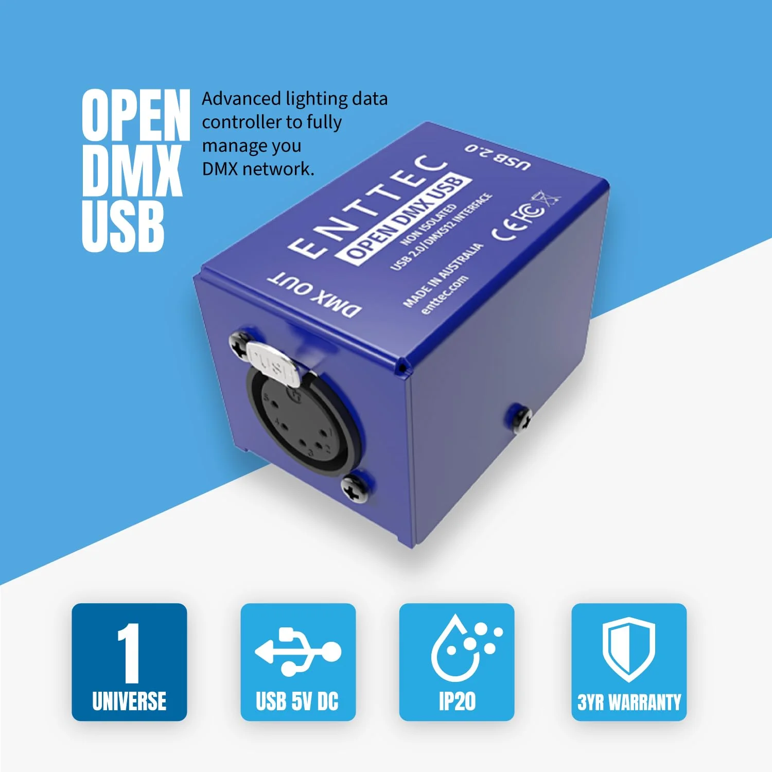 Enttec Open 70303 DMX USB Lighting Interface & SIRS-E 70029 5P Male to 3P Female Adapter (Bundle) - No Software Included - Open Source/Hardware Only/Entry Level Model for Beginners DMX Interface & Adapter Bundle - Image 3
