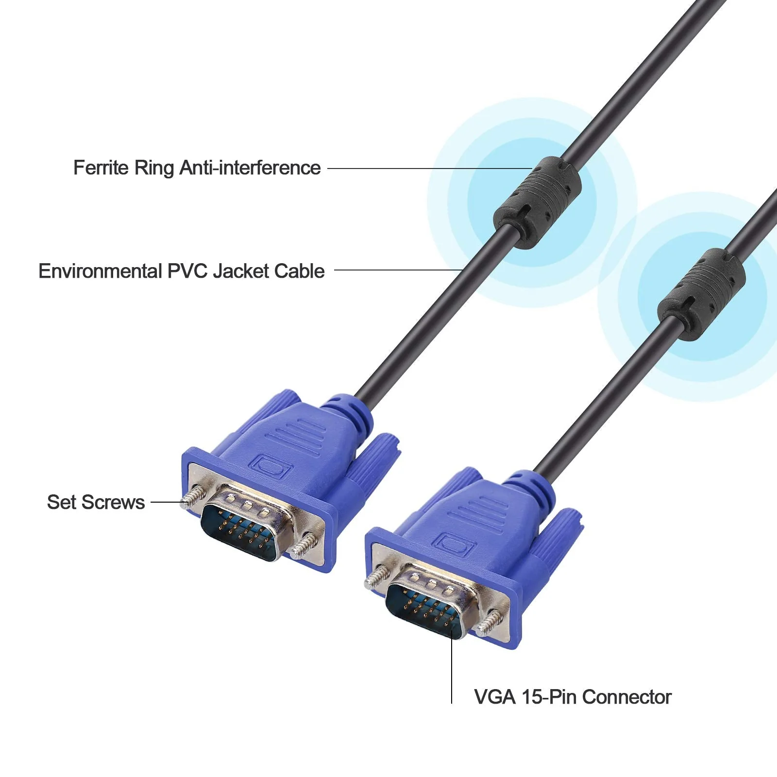 ENUODA Blue VGA Cable 15 Pin Male to Male Plug Computer Monitor Cable Wire Cord，4.9 Feet 1.5m - Image 2