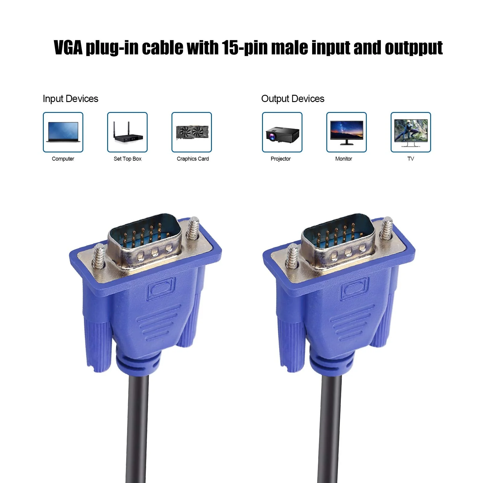ENUODA Blue VGA Cable 15 Pin Male to Male Plug Computer Monitor Cable Wire Cord，4.9 Feet 1.5m - Image 3