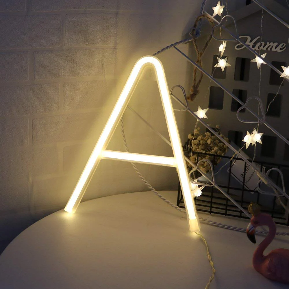 ENUOLI Warm White Neon Letter Sign Night Lights Neon Words Battery/USB Powered LED Alphabet Neon Art Lights Wall Decor Light up Words for Wedding Birthday Party Christmas Home Bar Decoration (A) - Image 2