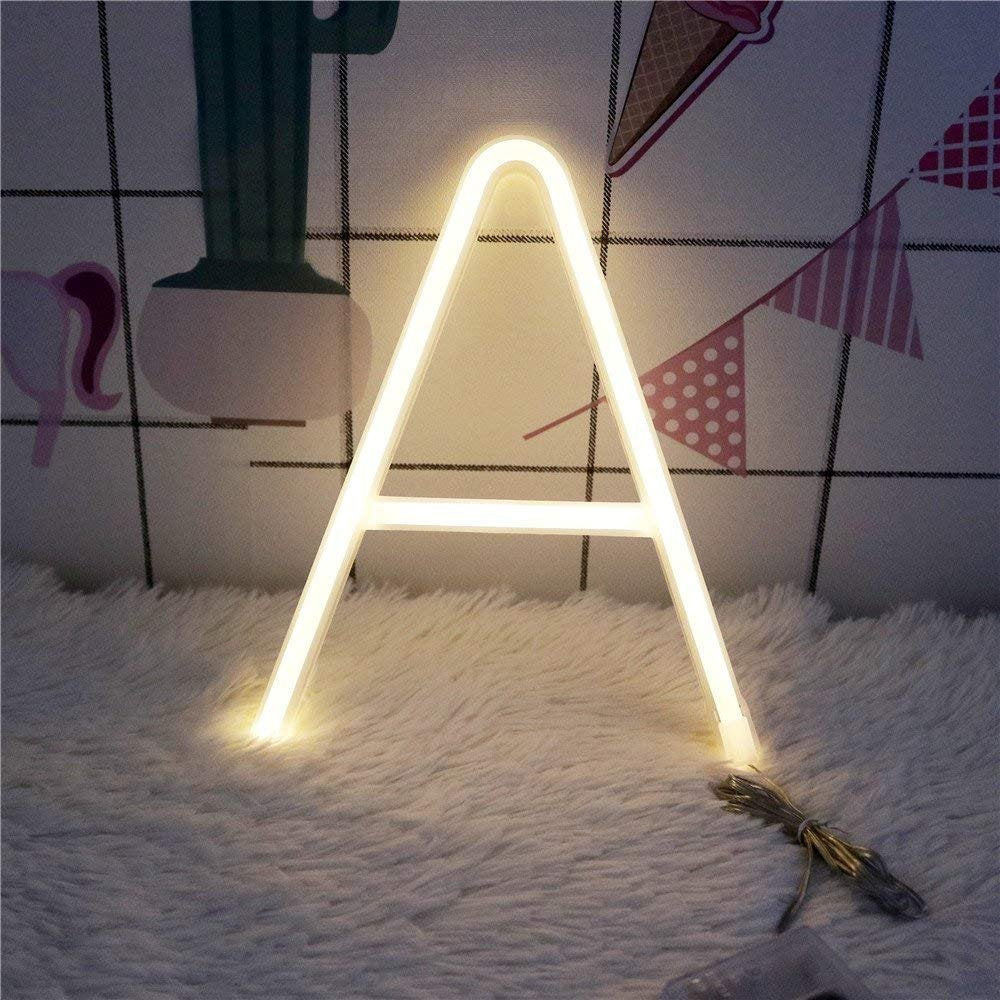 ENUOLI Warm White Neon Letter Sign Night Lights Neon Words Battery/USB Powered LED Alphabet Neon Art Lights Wall Decor Light up Words for Wedding Birthday Party Christmas Home Bar Decoration (A) - Image 3