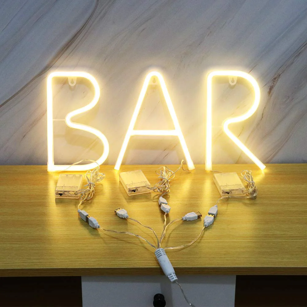 ENUOLI Warm White Neon Letter Sign Night Lights Neon Words Battery/USB Powered LED Alphabet Neon Art Lights Wall Decor Light up Words for Wedding Birthday Party Christmas Home Bar Decoration (A) - Image 8