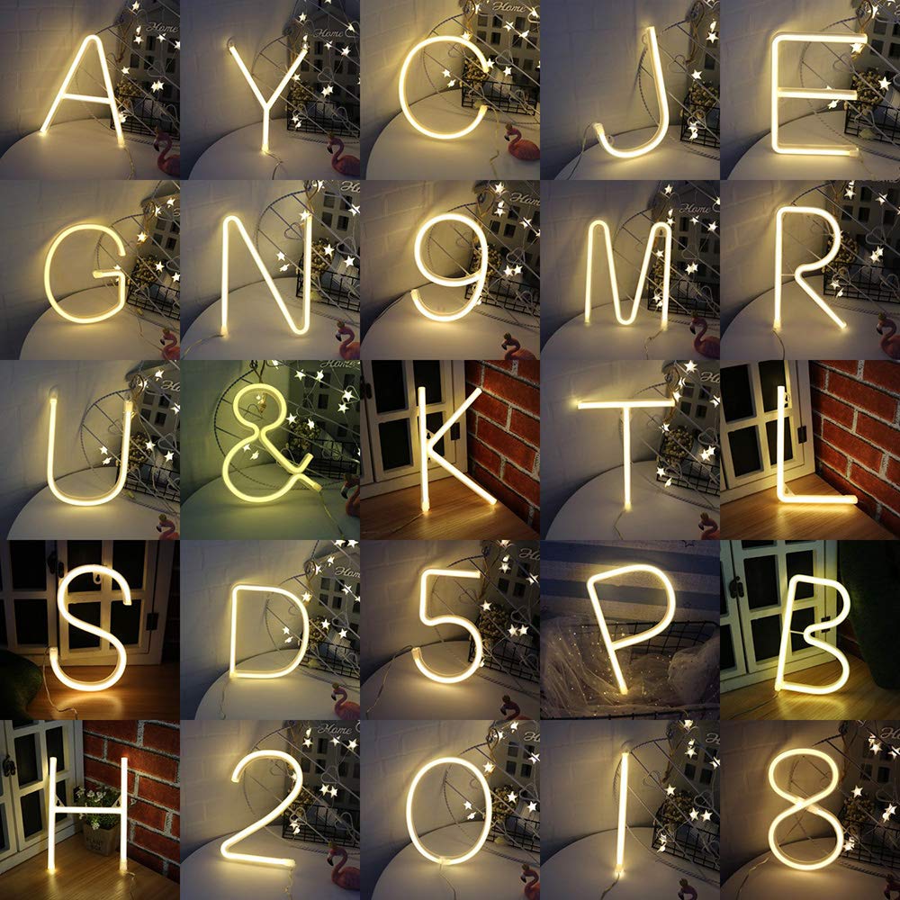 ENUOLI Warm White Neon Letter Sign Night Lights Neon Words Battery/USB Powered LED Alphabet Neon Art Lights Wall Decor Light up Words for Wedding Birthday Party Christmas Home Bar Decoration (A) - Image 9