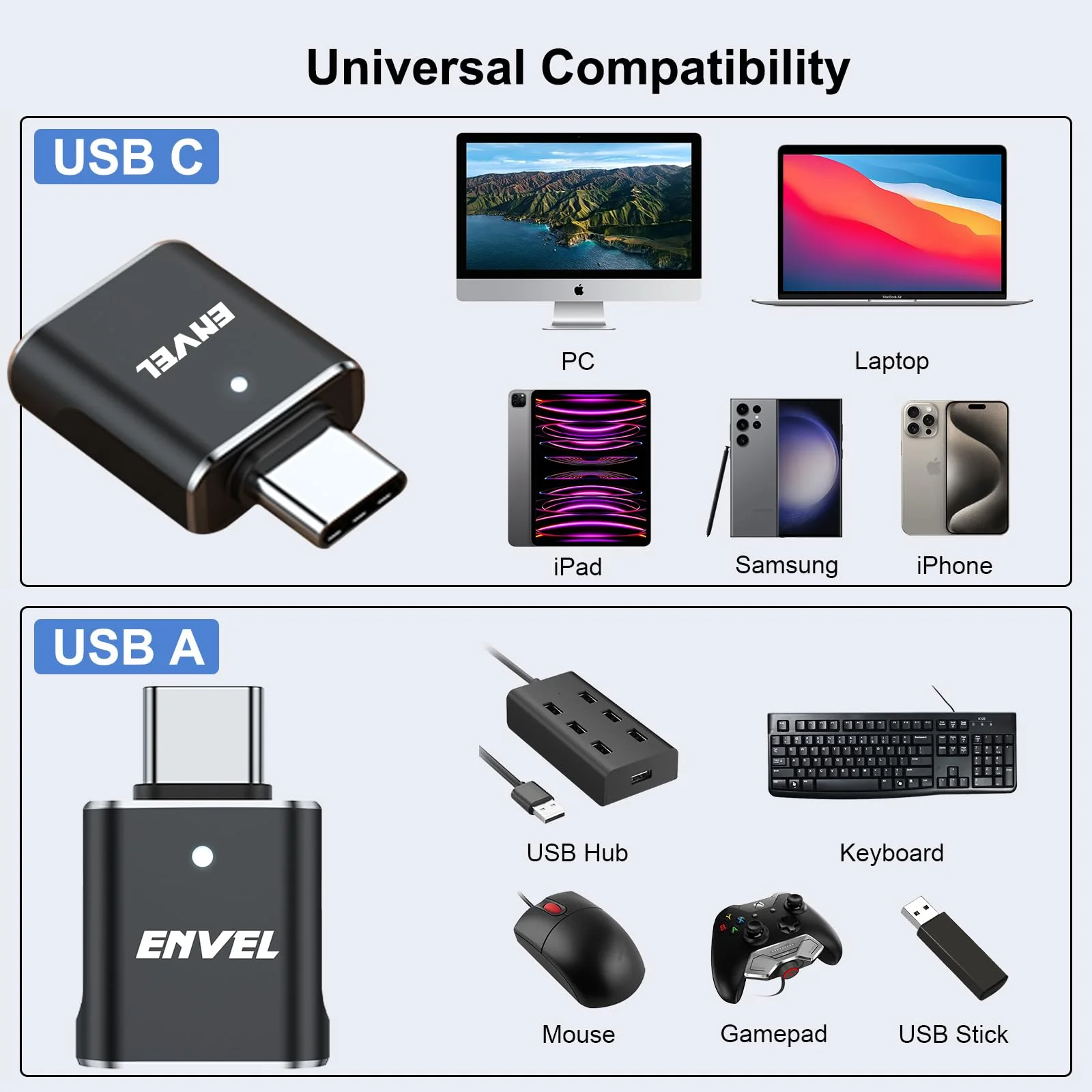 ENVEL USB to USB C Adapter, USB 3.0 5Gbps High Speed Data Transfer, OTG Converter Thunderbolt3 to USB Female Compatible with Apple iWatch iPhone 15 Pro Max iPad Air 4 5 Mini 6 (Black, USB C Male) Black - Image 6