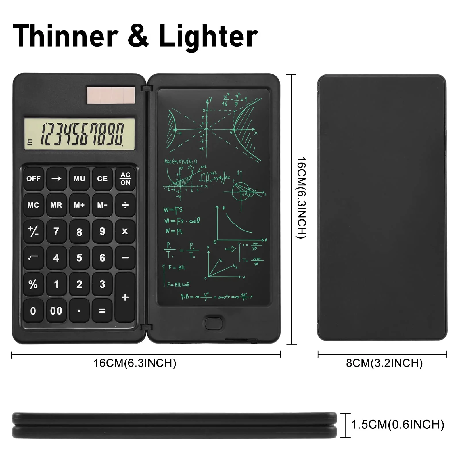 EooCoo Scientific Calculator with Notepad,10-Digit Large Display Office Desk Calcultors,Support Solar and Battery,Foldable Calculator for Students, School and College, Office Desk Accessories Dark Black - Image 2