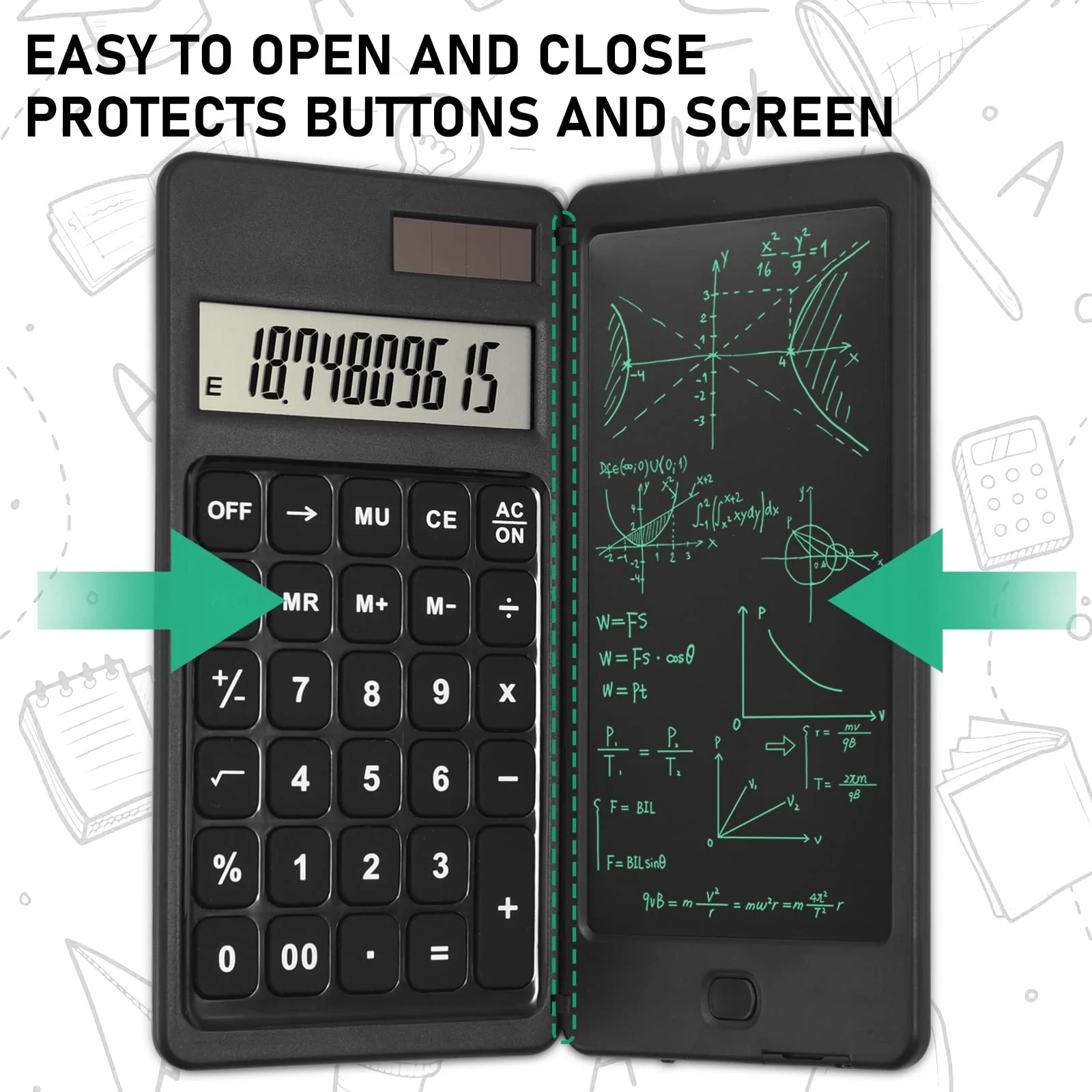 EooCoo Scientific Calculator with Notepad,10-Digit Large Display Office Desk Calcultors,Support Solar and Battery,Foldable Calculator for Students, School and College, Office Desk Accessories Dark Black - Image 6
