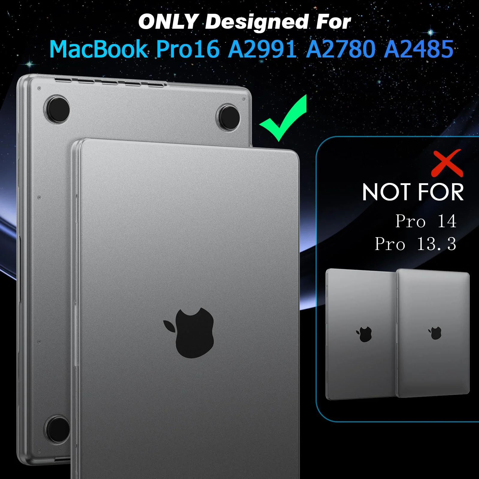 EooCoo [Ultra Thin Armor] Case Compatible for MacBook Pro 16 inch 2024-2021 M3 M2 M1 A2991 A2780 A2485, [100% Match Space Black] [Anti-Fingerprint] Hard Shell&Keyboard Skin, Space Black Clear - Image 4