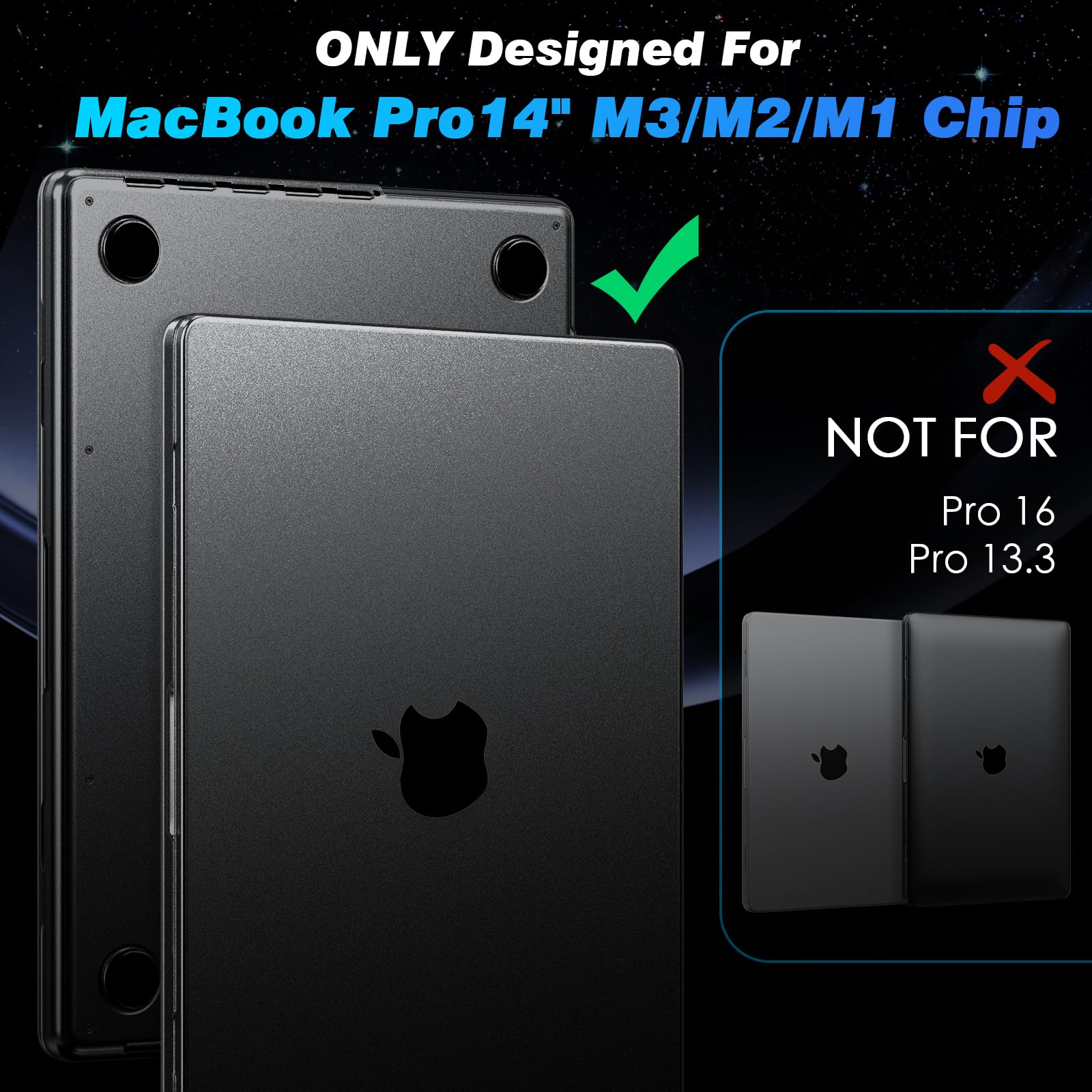 EooCoo [Ultra Thin Armor] Case Compatible with MacBook Pro 14 inch 2024-2021 M3 M2 M1 A2918 A2992 A2779 A2442, [100% Match Space Black] [Anti-Fingerprint] Hard Shell&Keyboard Skin, Space Black Clear - Image 5
