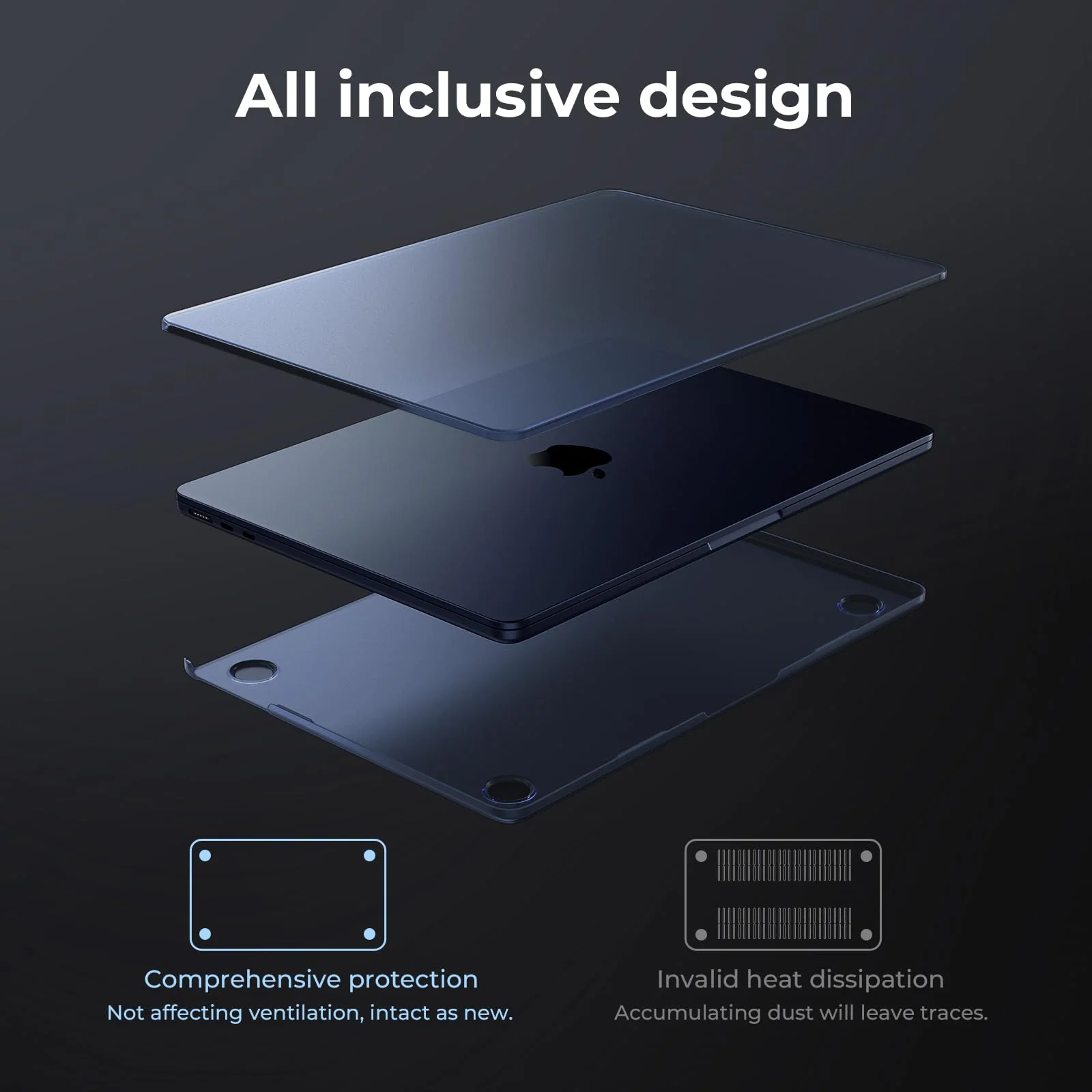 EooCoo [Ultra Thin Armor] Compatible with MacBook Air 15 inch Case 2024 2023 M3 M2 A3114 A2941, [100% Match Midnight][Anti-Fingerprint] Matte Protective Hard Shell&Keyboard Skin, Midnight Clear - Image 7