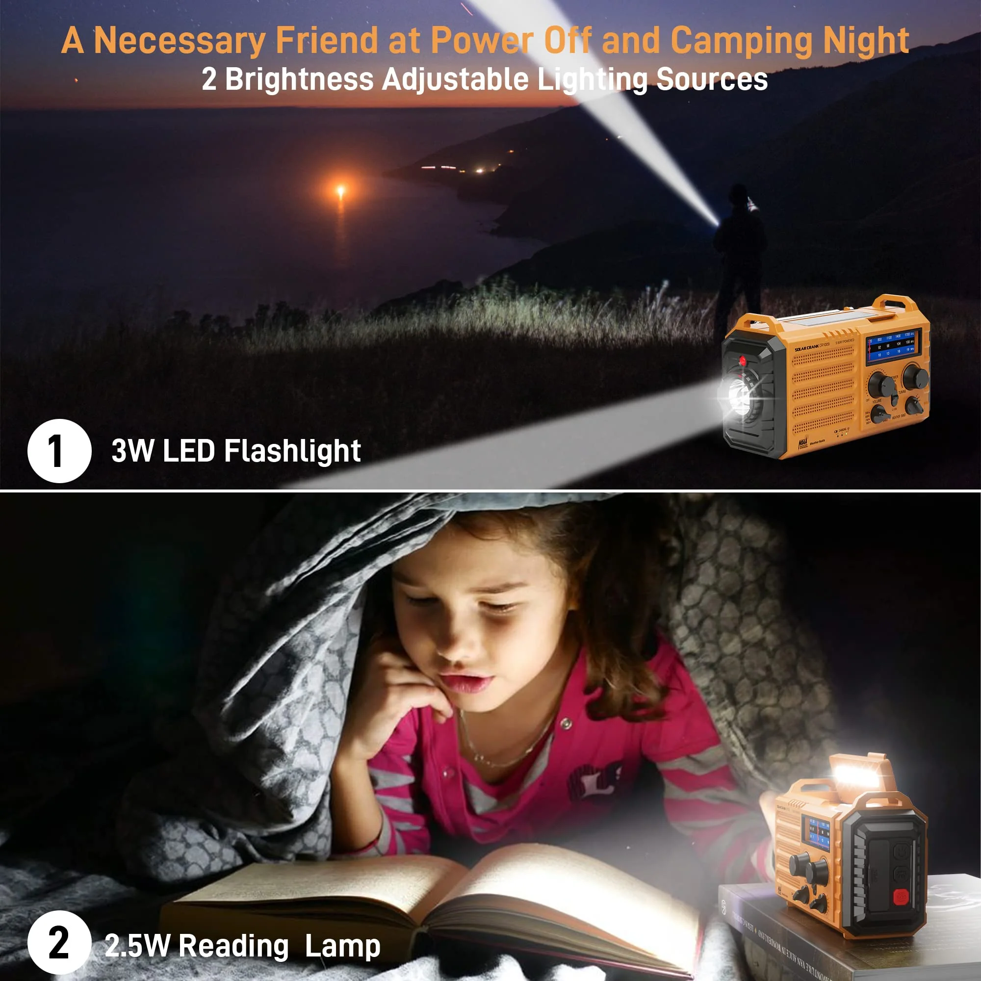 Eoxsmile Emergency Radio with NOAA Weather Alert, 5000mAh Solar Hand Crank Portable AM/FM Shortwave Radio, Rechargeable Battery Powered, USB Charger, Flashlight, SOS Alarm for Home Outdoor Survival Yellow - Image 5