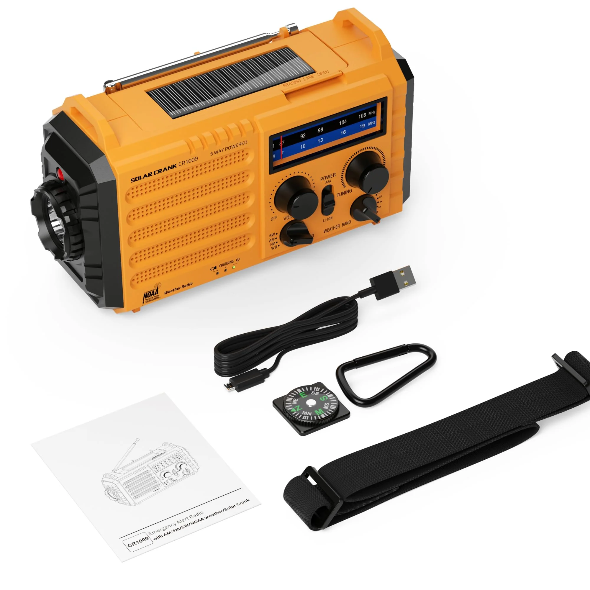 Eoxsmile Emergency Radio with NOAA Weather Alert, 5000mAh Solar Hand Crank Portable AM/FM Shortwave Radio, Rechargeable Battery Powered, USB Charger, Flashlight, SOS Alarm for Home Outdoor Survival Yellow - Image 7