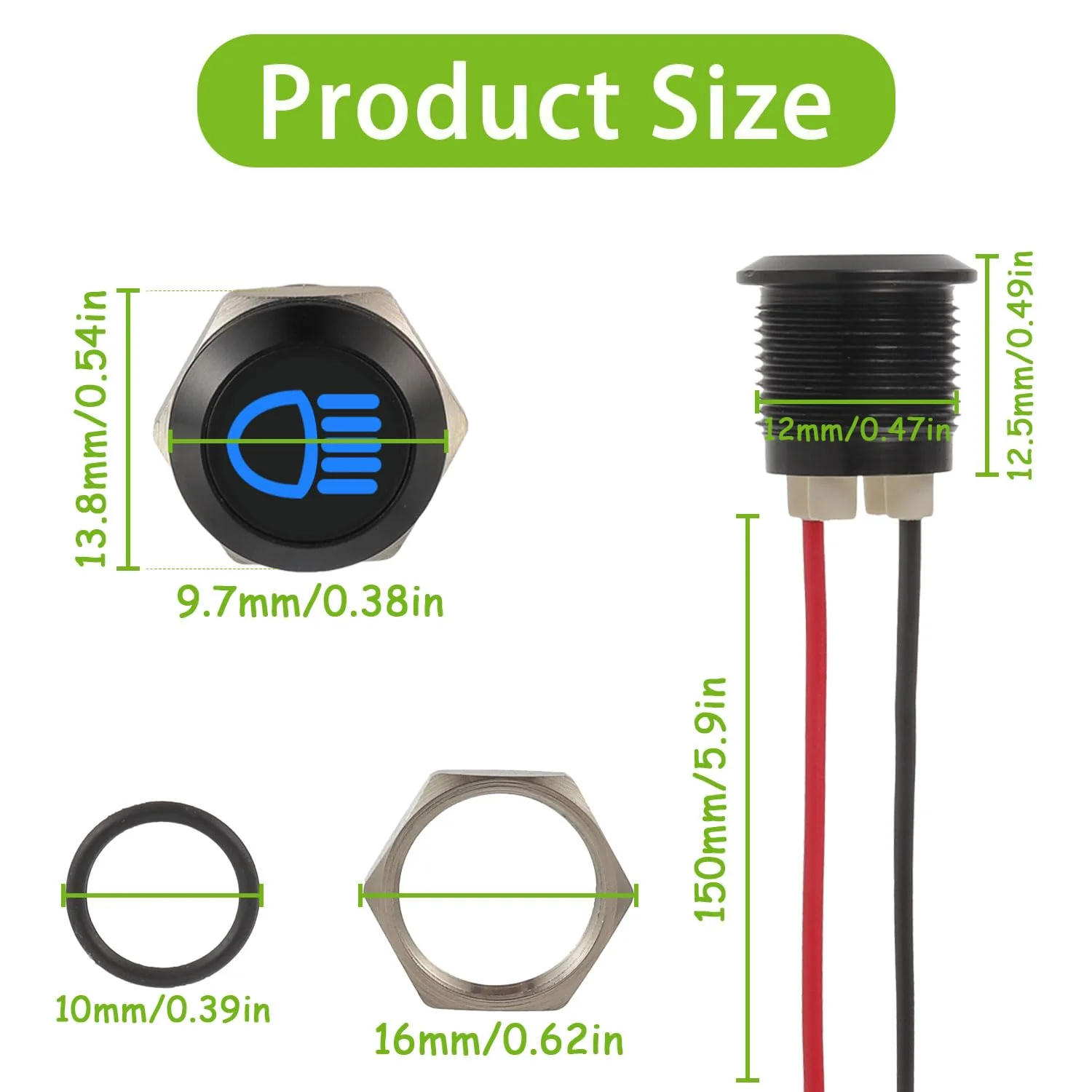 EPLZON Pack of 7 12 mm Waterproof Signal Light LED Indicator Light, DC 12 V/24 V LED Metal Indicator Light with 150 mm Cable for Motorcycles Cars Trucks Tractors RV ATV 7 Stück - Image 2