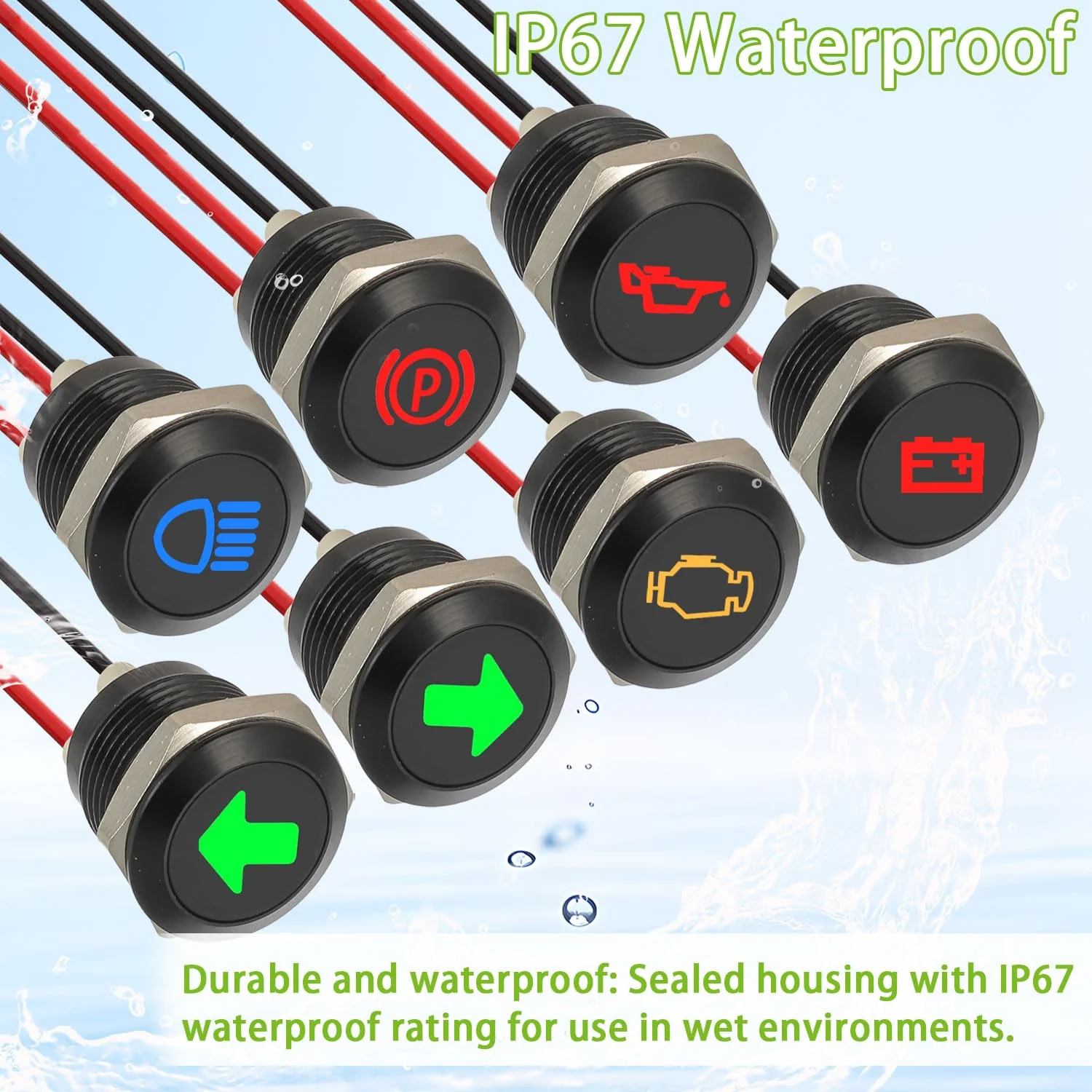 EPLZON Pack of 7 12 mm Waterproof Signal Light LED Indicator Light, DC 12 V/24 V LED Metal Indicator Light with 150 mm Cable for Motorcycles Cars Trucks Tractors RV ATV 7 Stück - Image 4