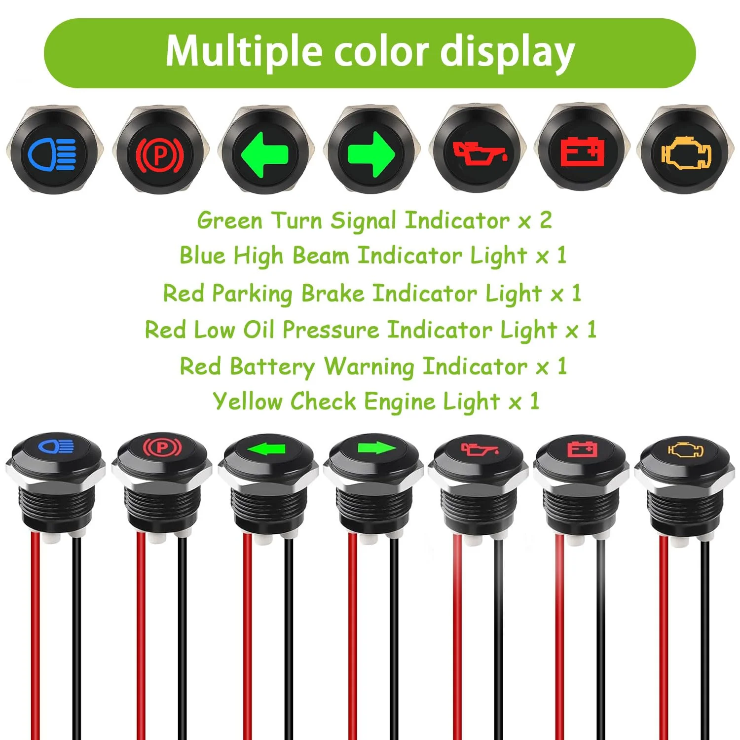 EPLZON Pack of 7 12 mm Waterproof Signal Light LED Indicator Light, DC 12 V/24 V LED Metal Indicator Light with 150 mm Cable for Motorcycles Cars Trucks Tractors RV ATV 7 Stück - Image 5
