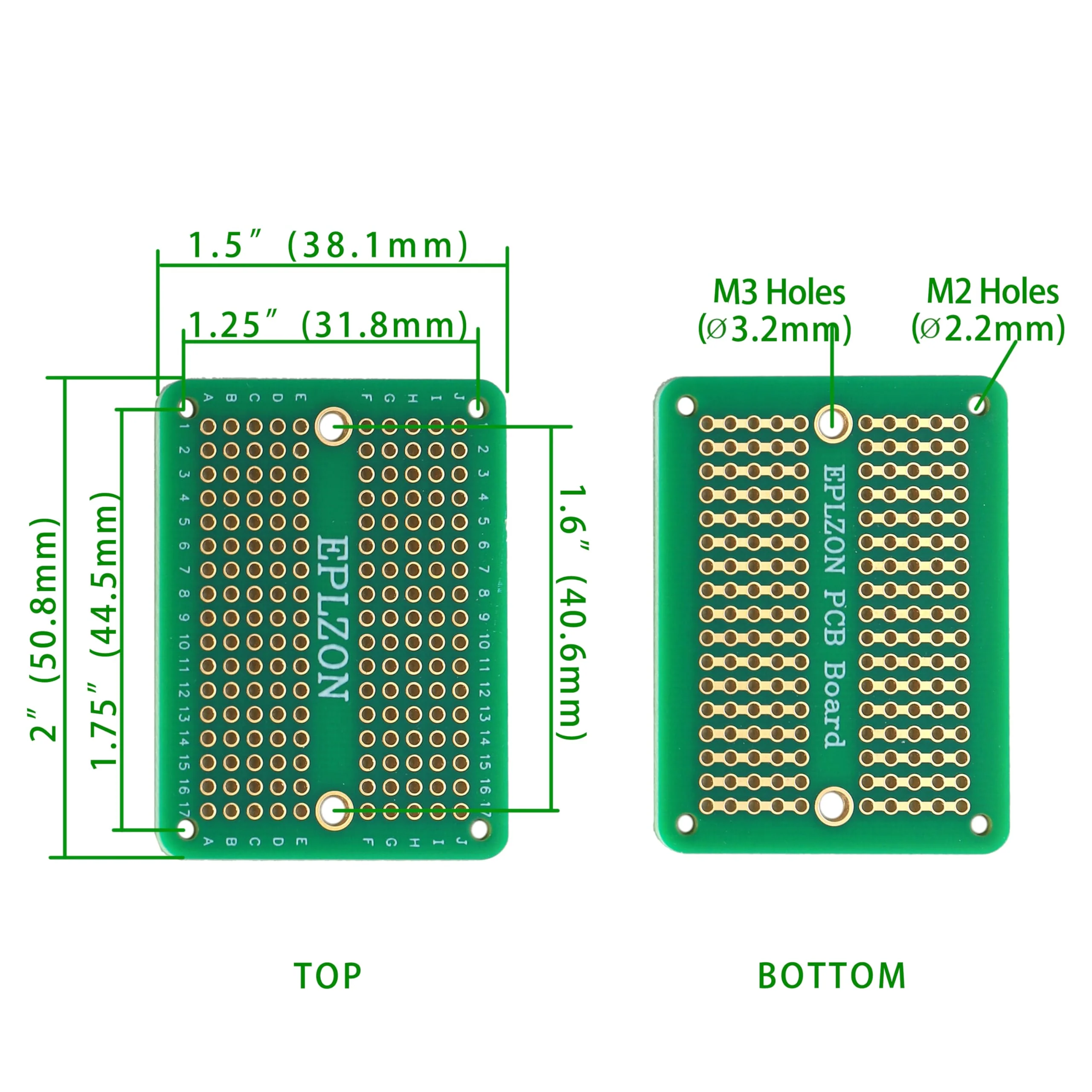 EPLZON Prototype Board Solderable Breadboard Double-Sided PCB Circuit Board for Welding, DIY Electronic Items, Green (Pack of 10) 10 Pieces, Green - Image 3