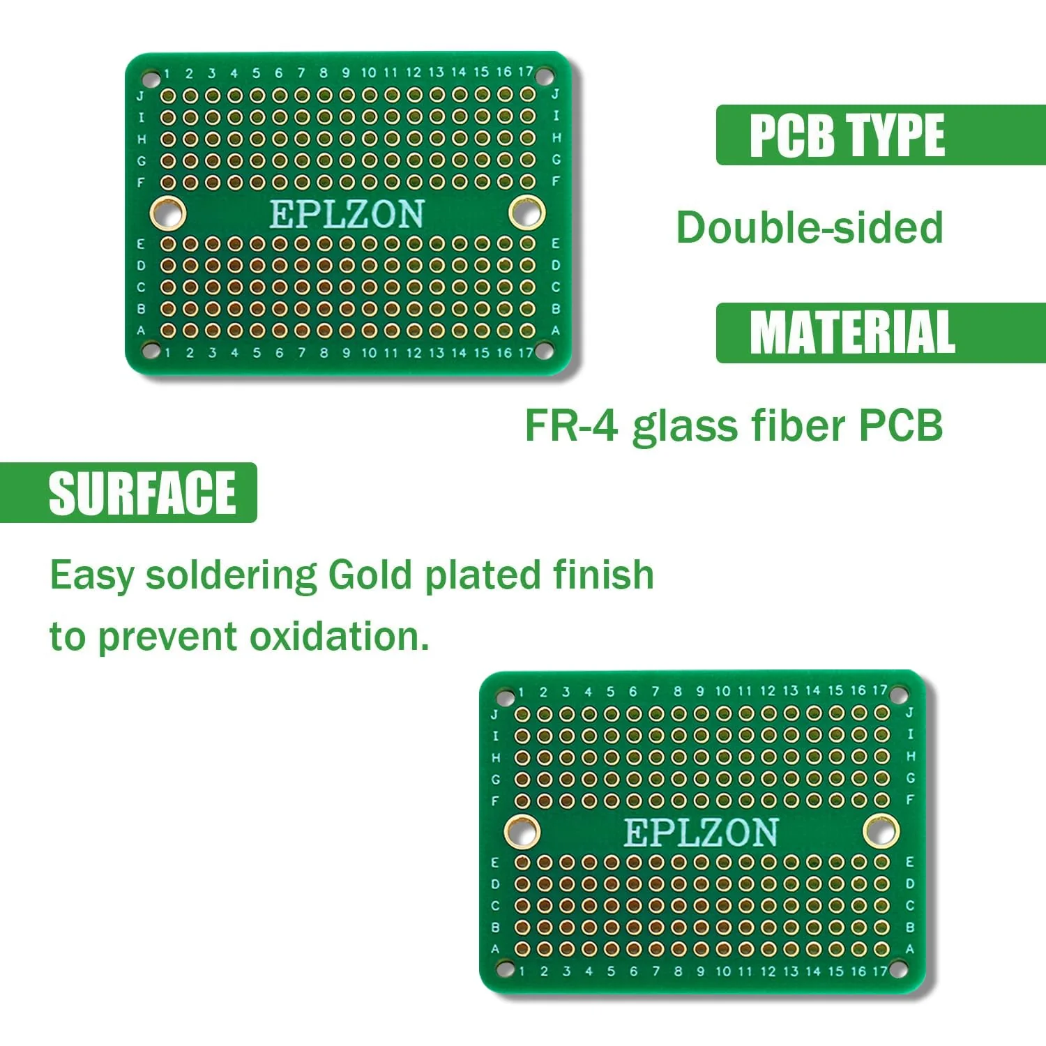 EPLZON Prototype Board Solderable Breadboard Double-Sided PCB Circuit Board for Welding, DIY Electronic Items, Green (Pack of 10) 10 Pieces, Green - Image 4