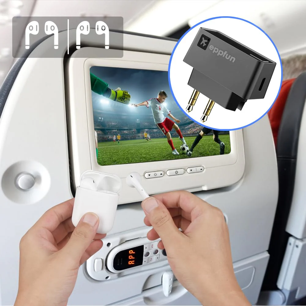 eppfun Professional Bluetooth 5.2 Transmitter for Airplane, Dual Connection Wireless Audio Adapter with aptX Low Latency/Aptx HD for Earbuds/Headphones - Image 5