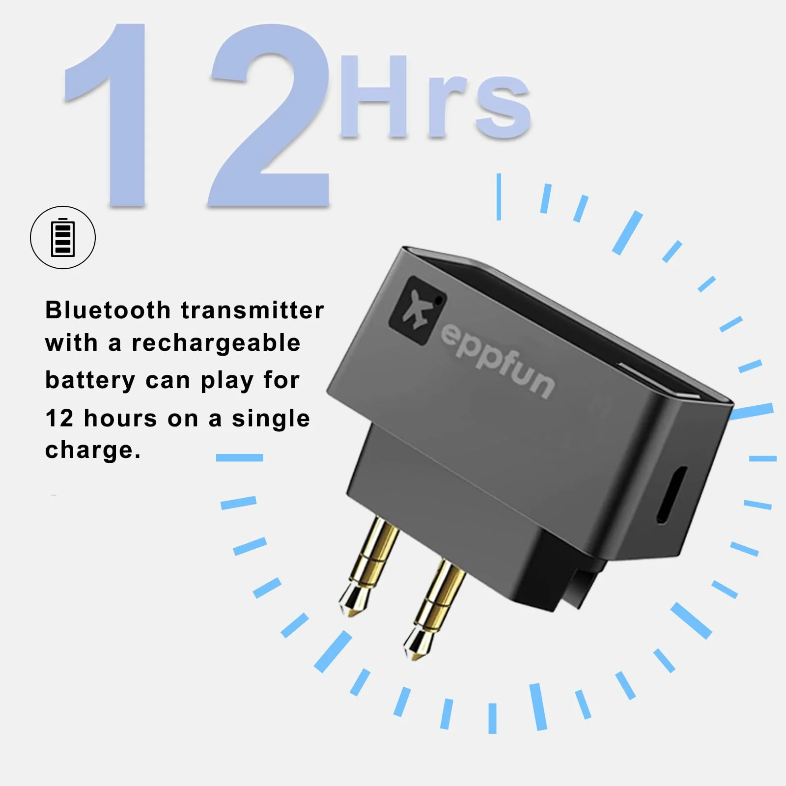 eppfun Professional Bluetooth 5.2 Transmitter for Airplane, Dual Connection Wireless Audio Adapter with aptX Low Latency/Aptx HD for Earbuds/Headphones - Image 6