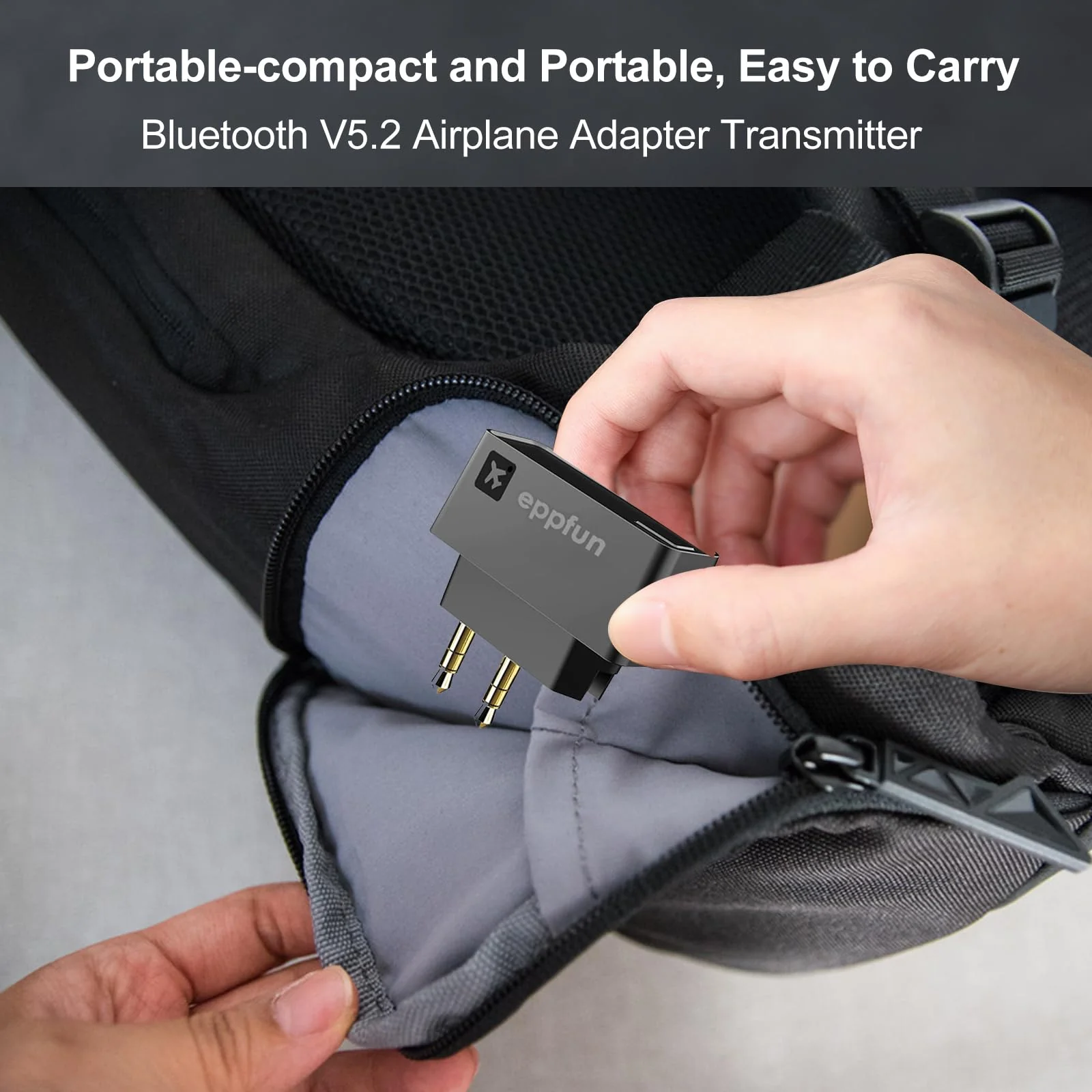 eppfun Professional Bluetooth 5.2 Transmitter for Airplane, Dual Connection Wireless Audio Adapter with aptX Low Latency/Aptx HD for Earbuds/Headphones - Image 7