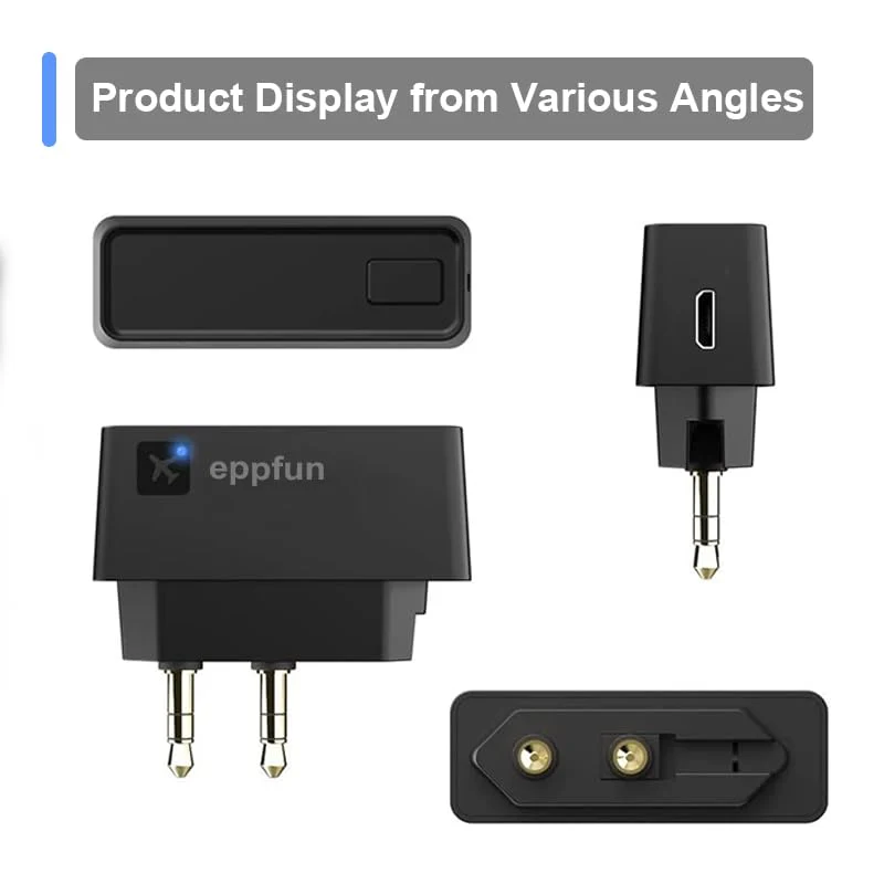 eppfun Professional Bluetooth 5.2 Transmitter for Airplane, Dual Connection Wireless Audio Adapter with aptX Low Latency/Aptx HD for Earbuds/Headphones - Image 8